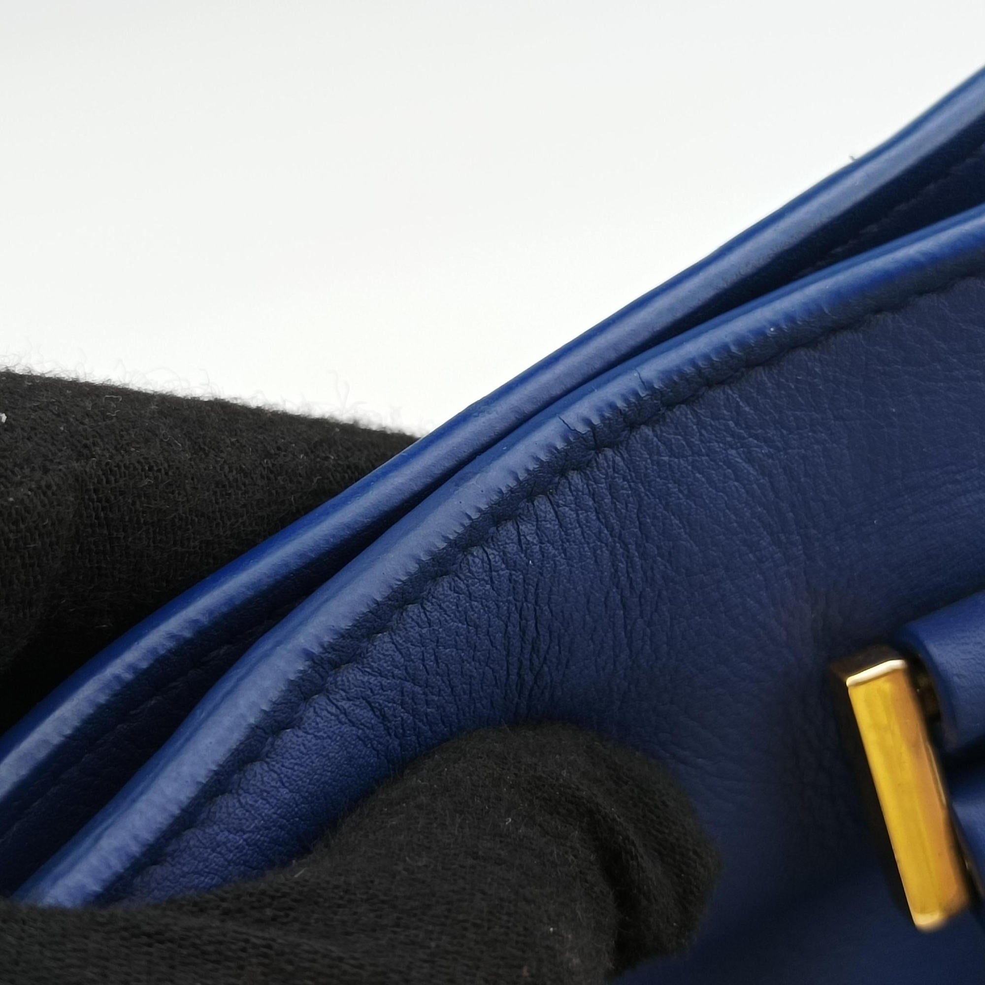 Pre-owned Yves Saint Laurent Y Ligne Petit Cabas Blue Leather 311210 shoulderbag | stylenewstar