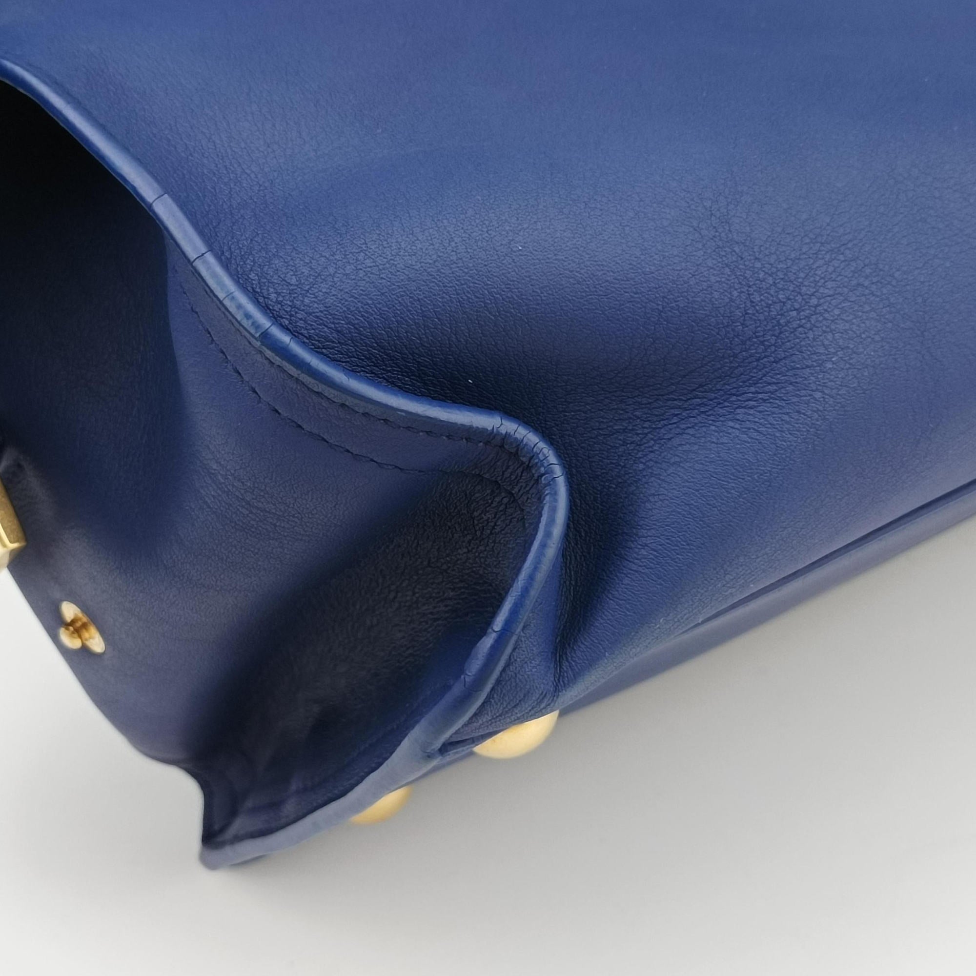 Pre-owned Yves Saint Laurent Y Ligne Petit Cabas Blue Leather 311210 shoulderbag | stylenewstar