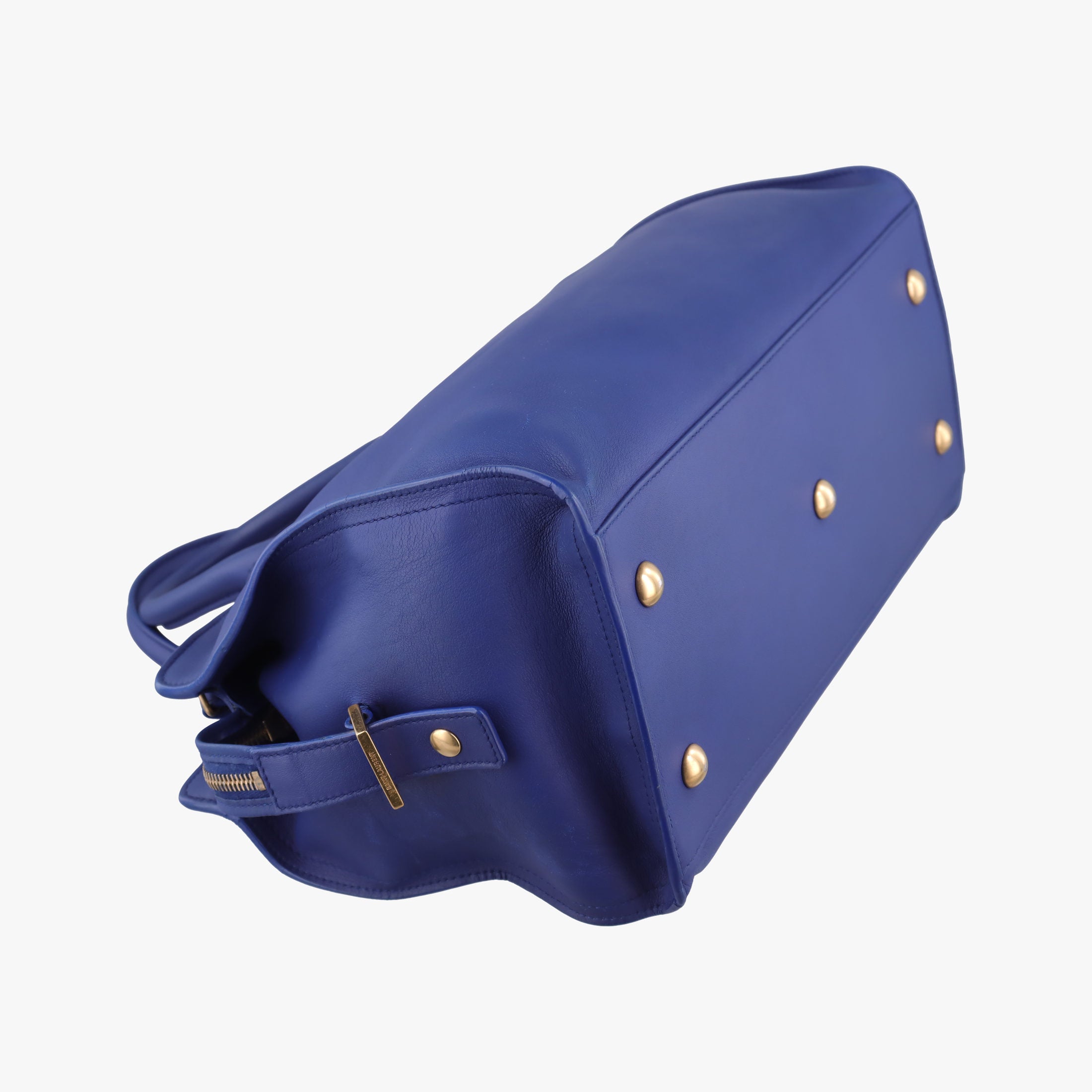 Pre-owned Yves Saint Laurent Y Ligne Petit Cabas Blue Leather 311210 shoulderbag | stylenewstar