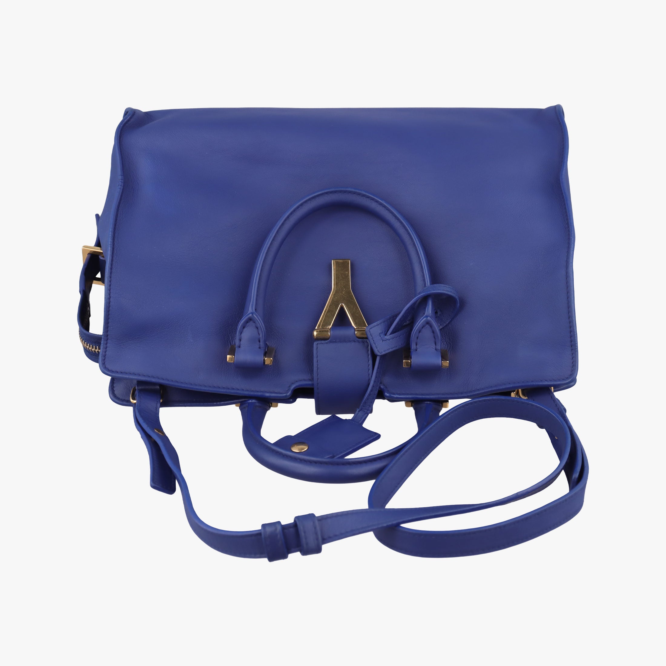 Pre-owned Yves Saint Laurent Y Ligne Petit Cabas Blue Leather 311210 shoulderbag | stylenewstar