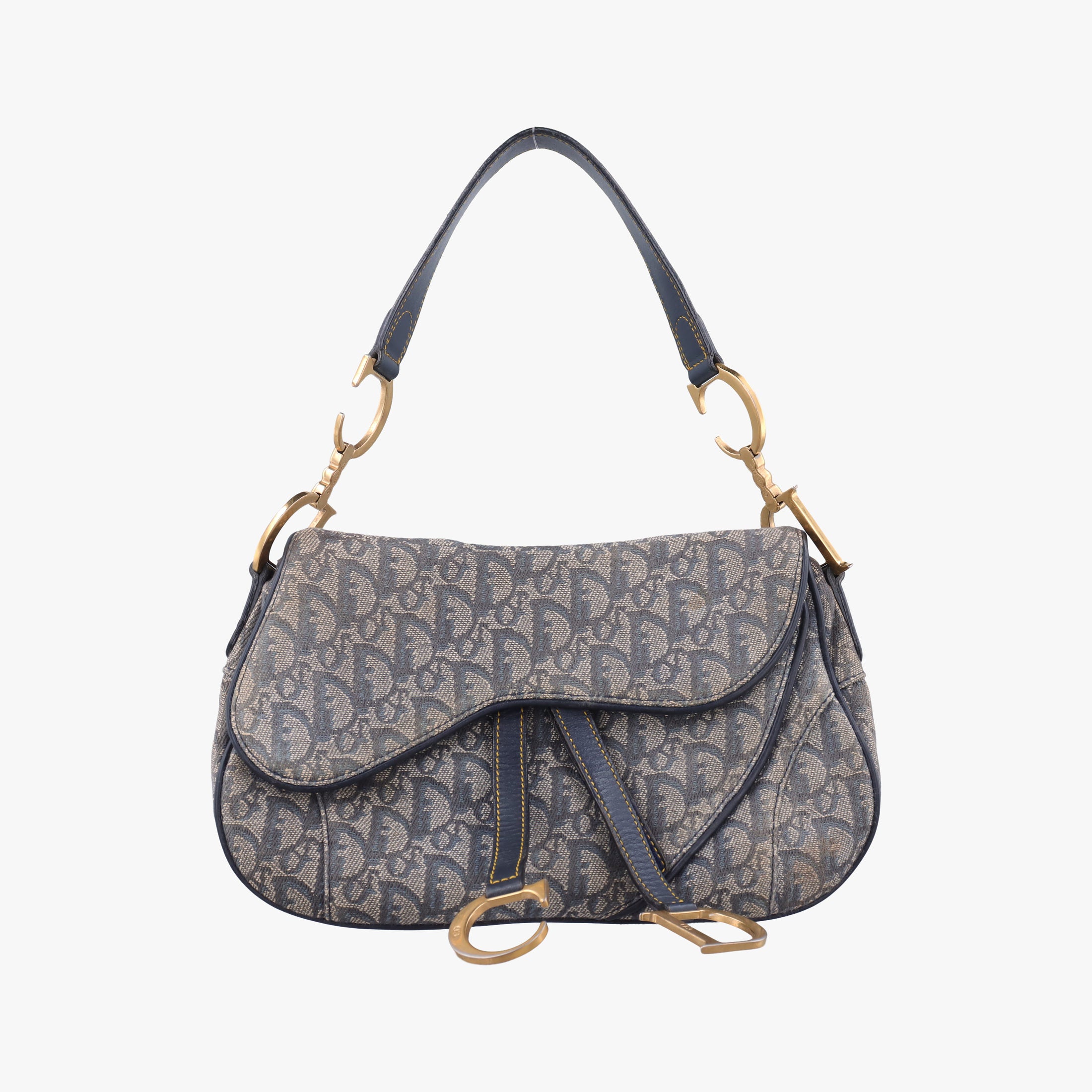 Vintage Christian Dior Double Saddle Navy Jacquard  shoulderbag | stylenewstar