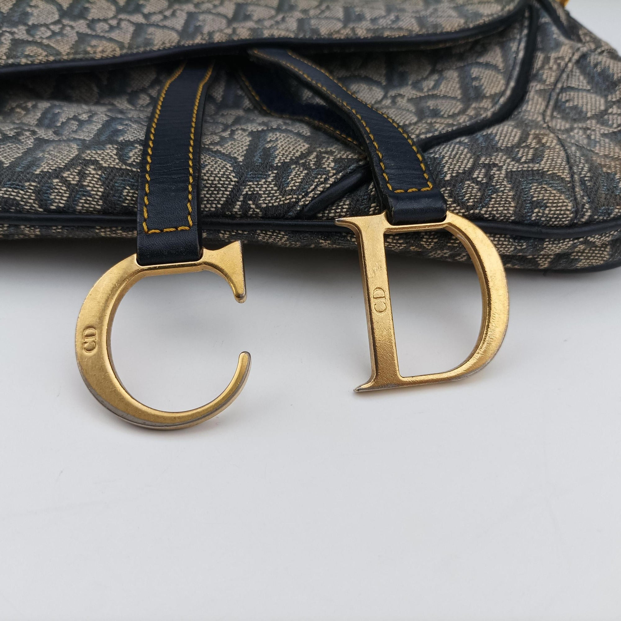 Vintage Christian Dior Double Saddle Navy Jacquard  shoulderbag | stylenewstar