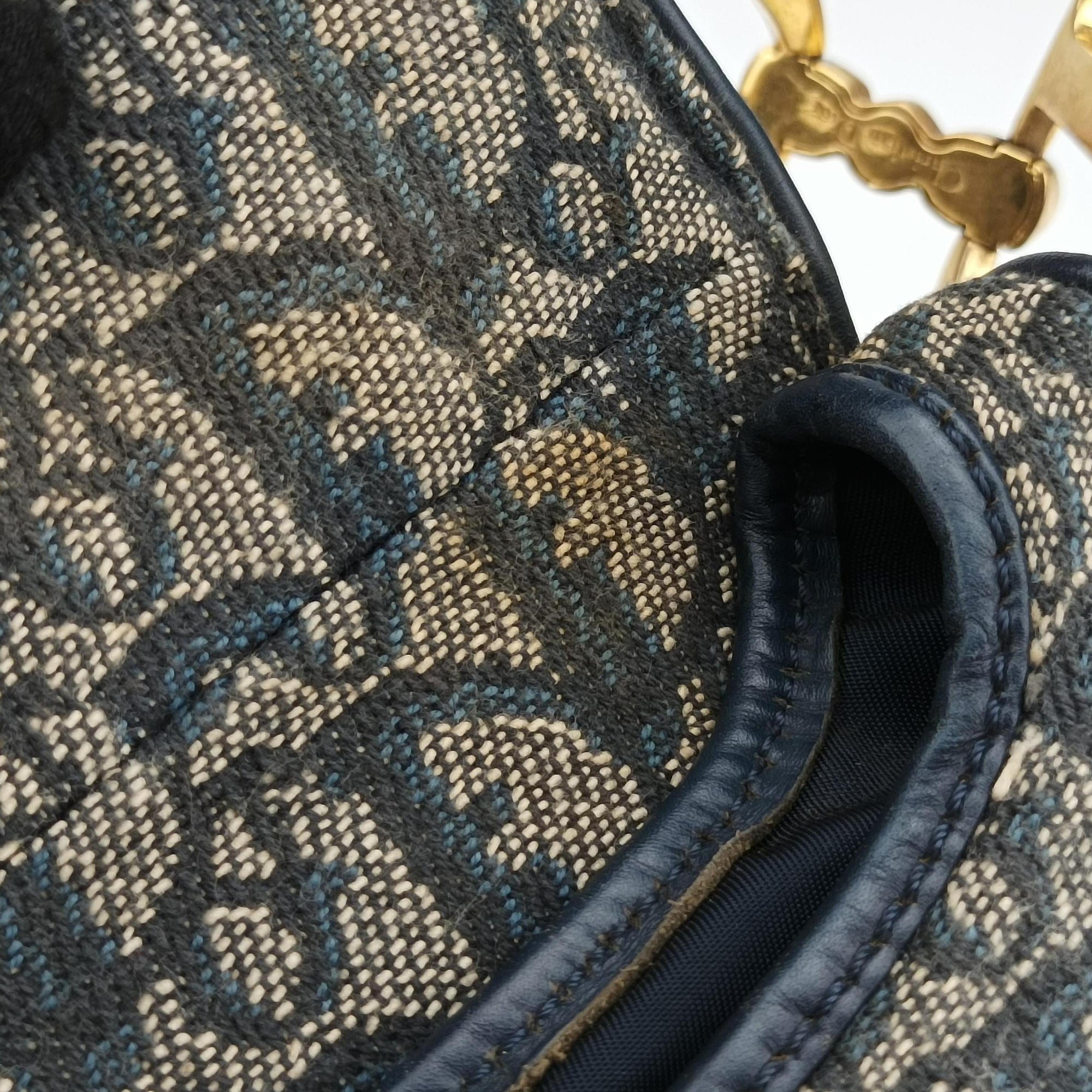 Vintage Christian Dior Double Saddle Navy Jacquard  shoulderbag | stylenewstar