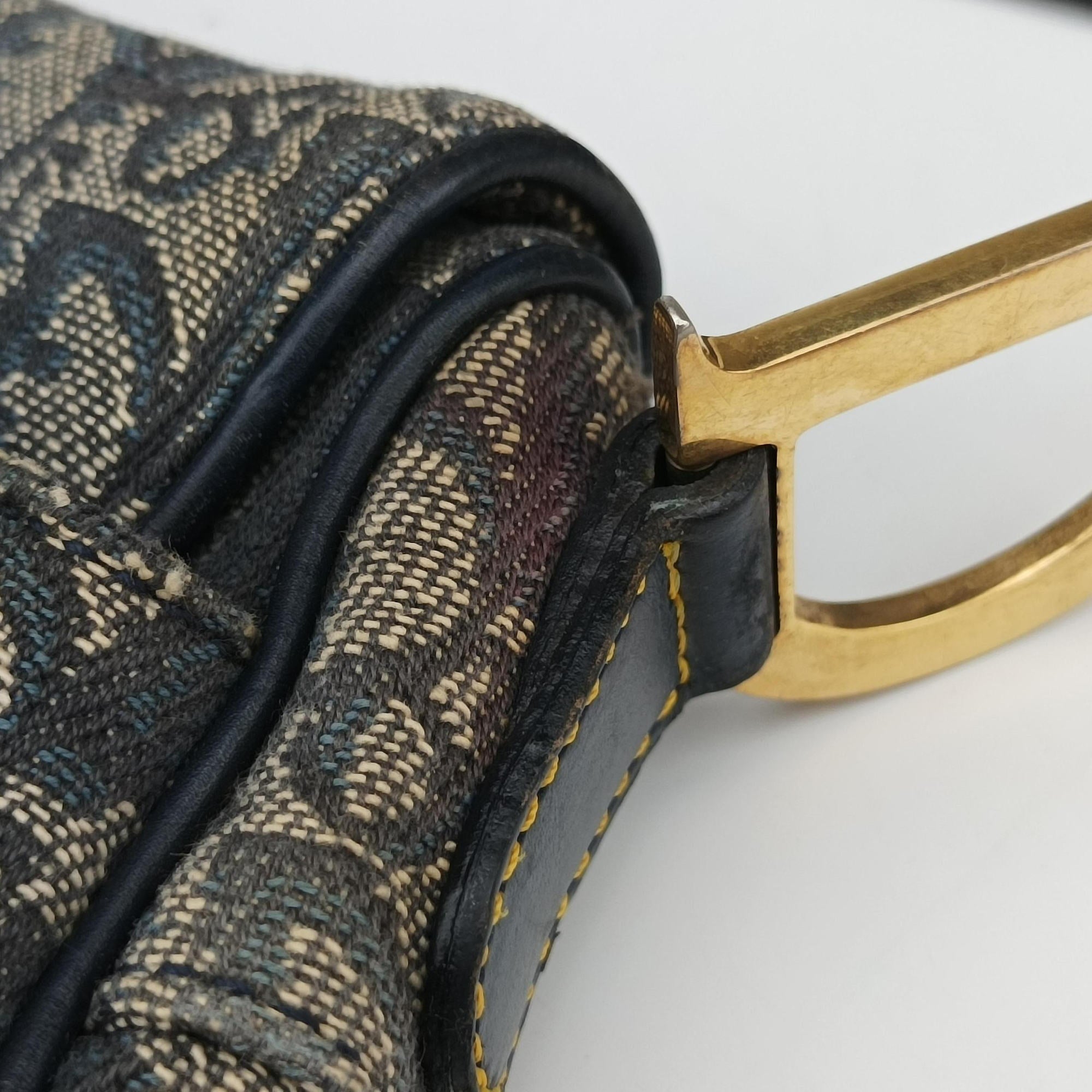 Vintage Christian Dior Double Saddle Navy Jacquard  shoulderbag | stylenewstar