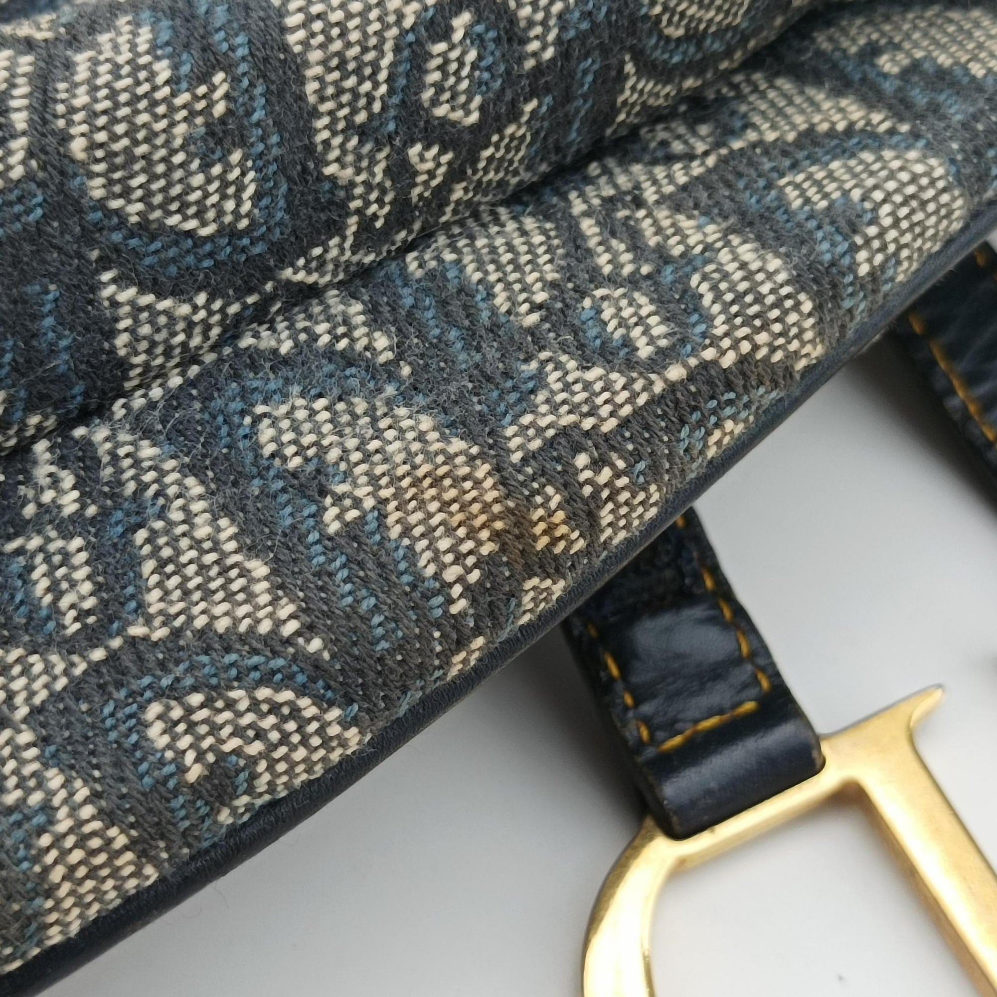 Vintage Christian Dior Double Saddle Navy Jacquard  shoulderbag | stylenewstar
