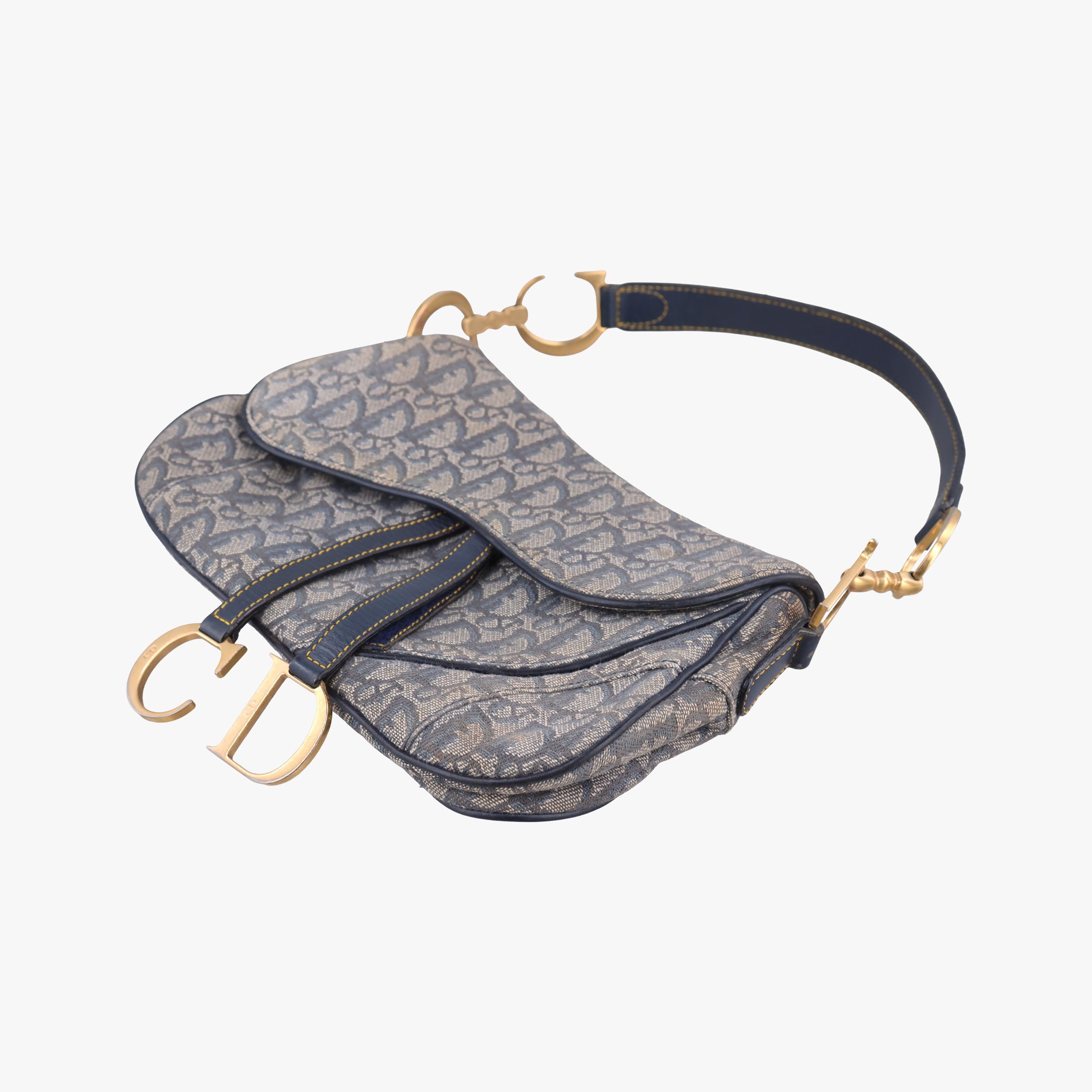 Vintage Christian Dior Double Saddle Navy Jacquard  shoulderbag | stylenewstar