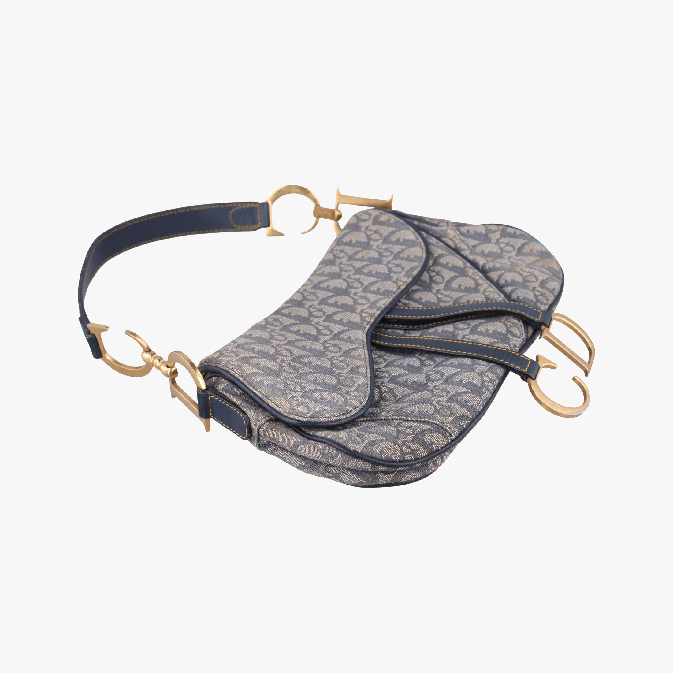 Vintage Christian Dior Double Saddle Navy Jacquard  shoulderbag | stylenewstar