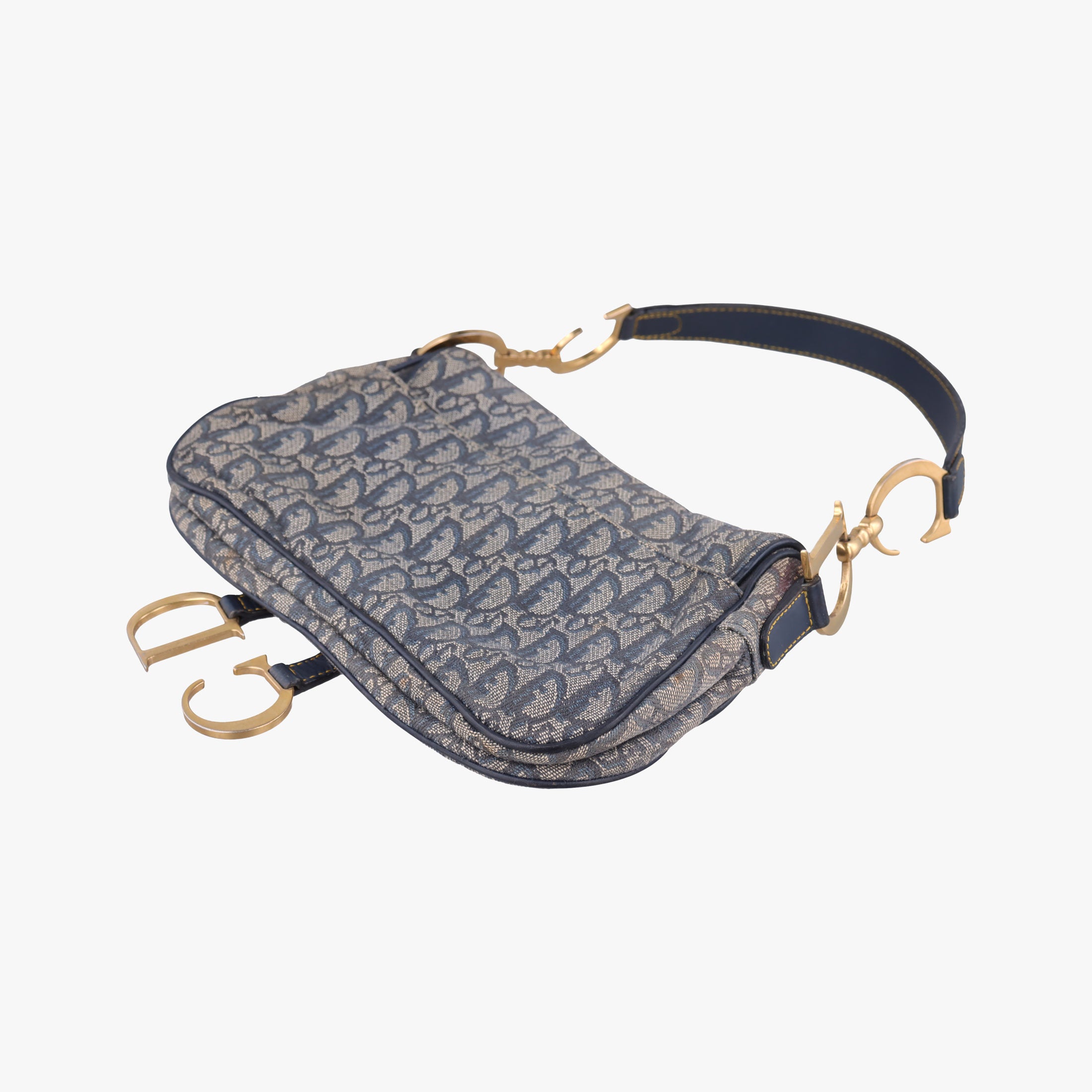 Vintage Christian Dior Double Saddle Navy Jacquard  shoulderbag | stylenewstar