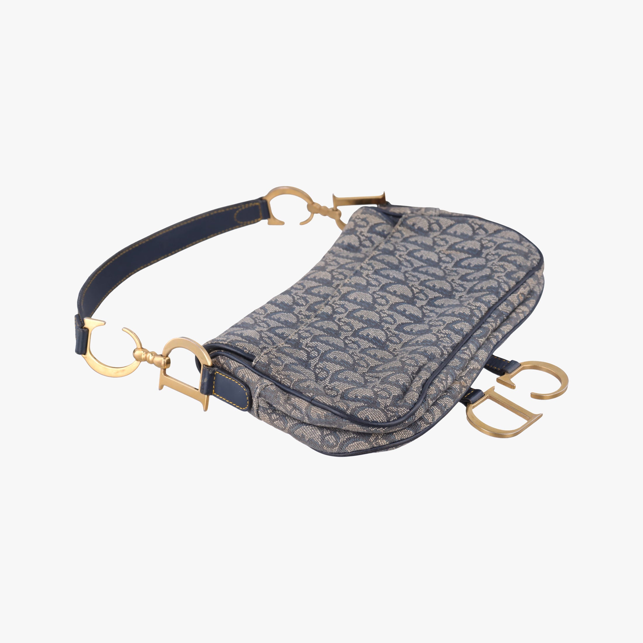 Vintage Christian Dior Double Saddle Navy Jacquard  shoulderbag | stylenewstar