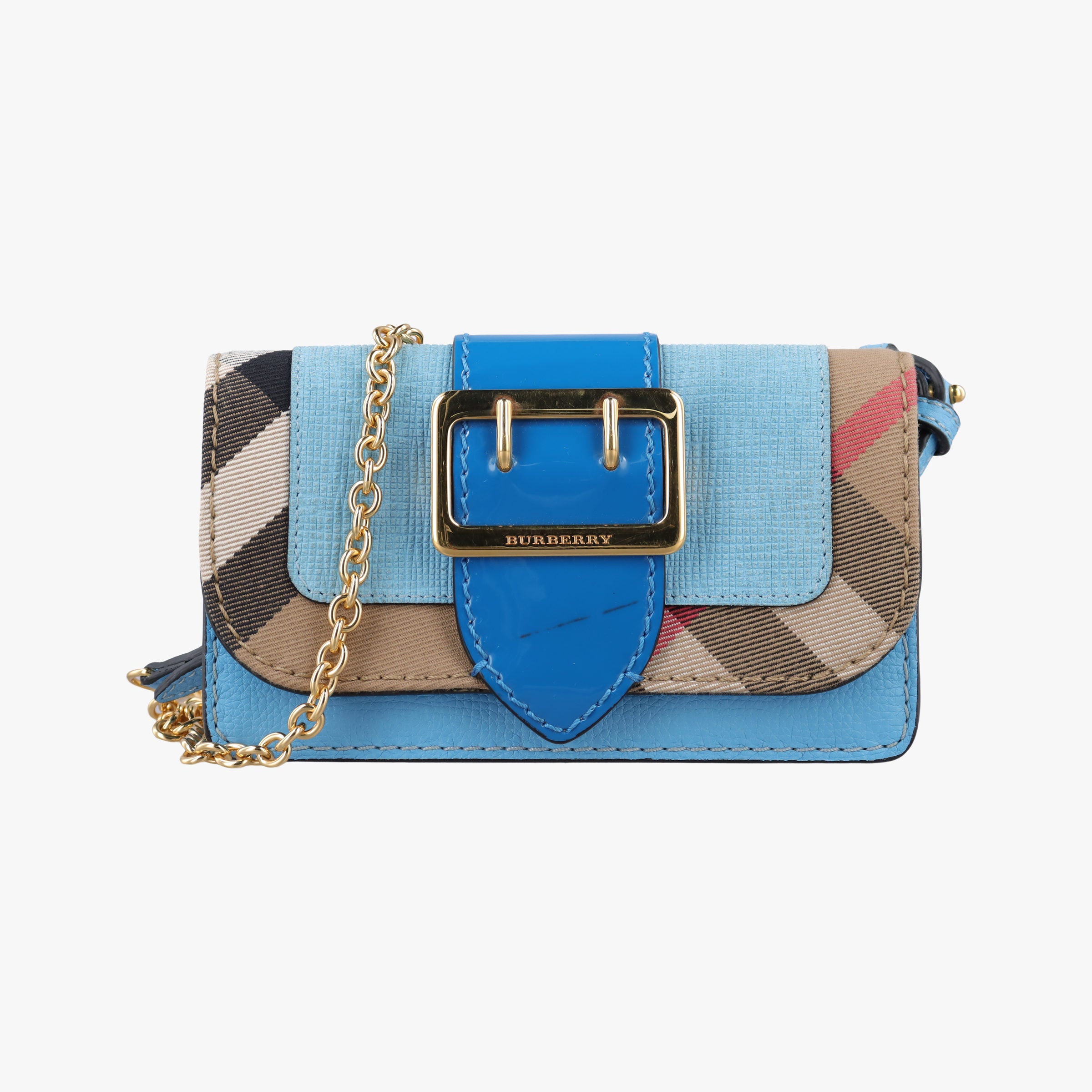 Secondhand Burberry House Check Buckle Blue × Multicolor Canvas × Leather  shoulderbag | stylenewstar
