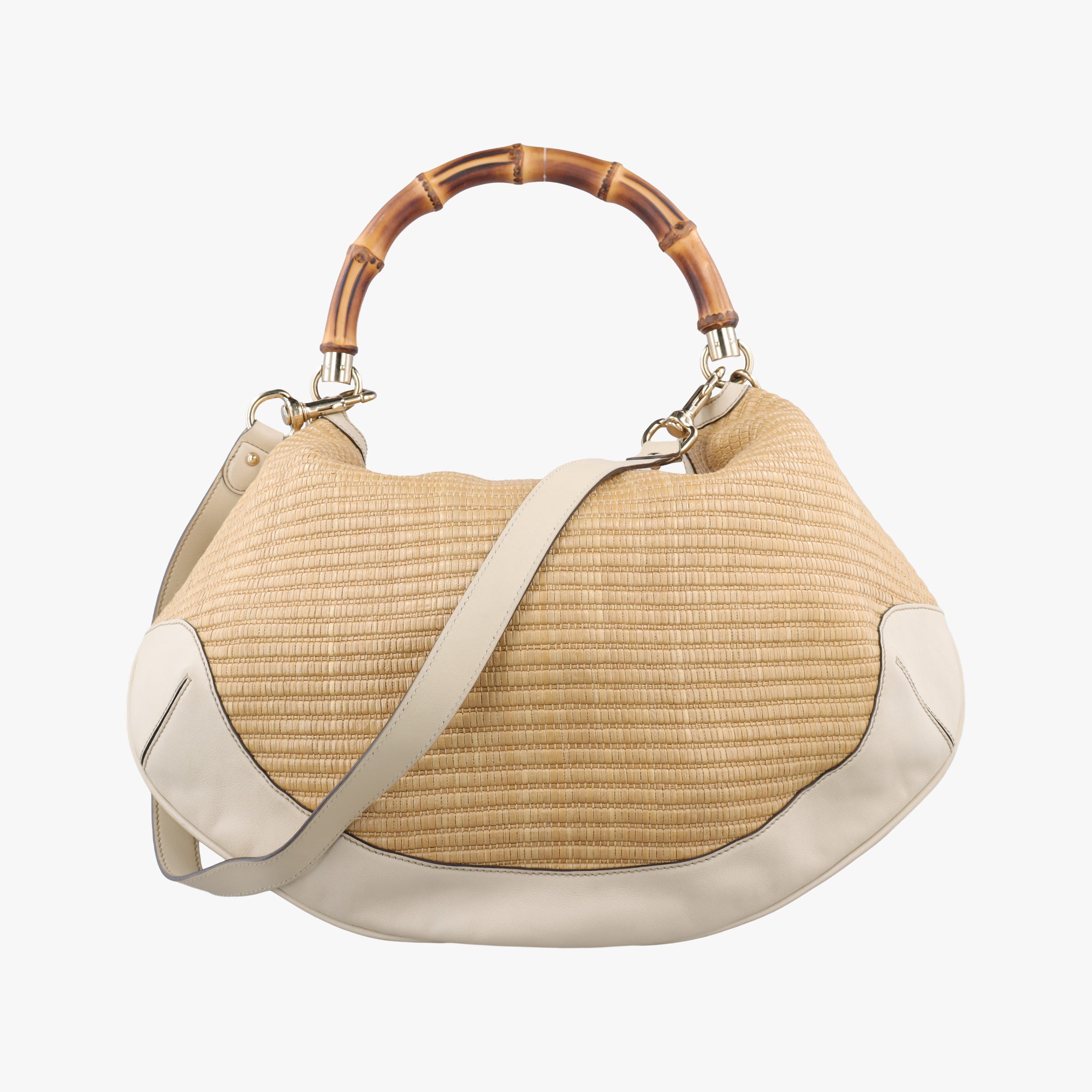 Pre-owned Gucci Bamboo BeigexIVORY Straw × Leather 169976 shoulderbag | stylenewstar