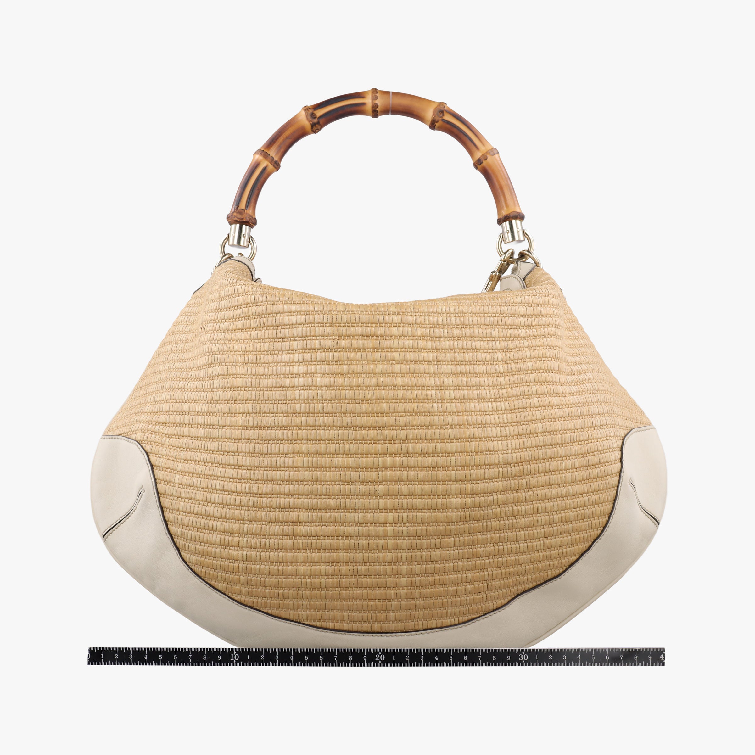 Pre-owned Gucci Bamboo BeigexIVORY Straw × Leather 169976 shoulderbag | stylenewstar