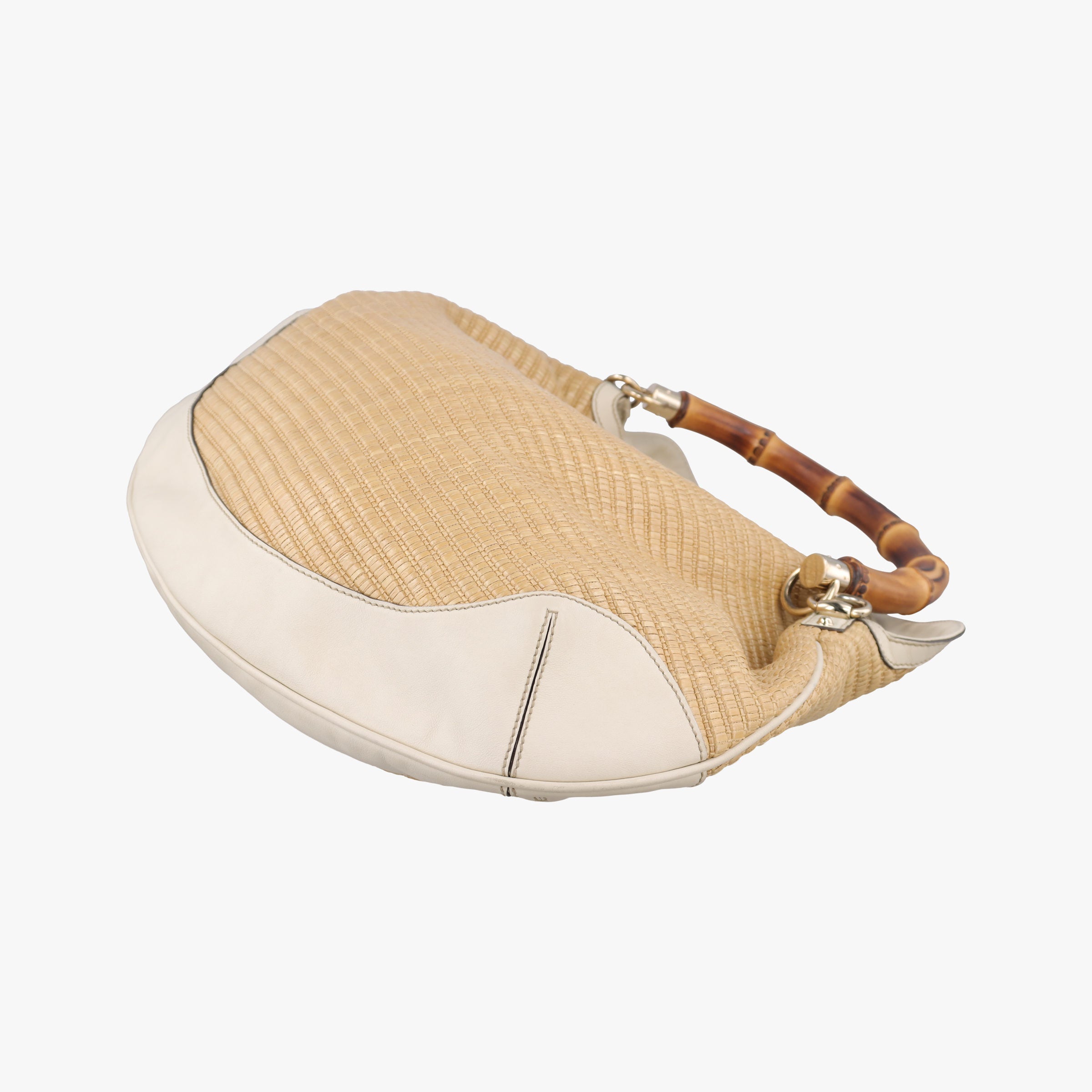 Pre-owned Gucci Bamboo BeigexIVORY Straw × Leather 169976 shoulderbag | stylenewstar