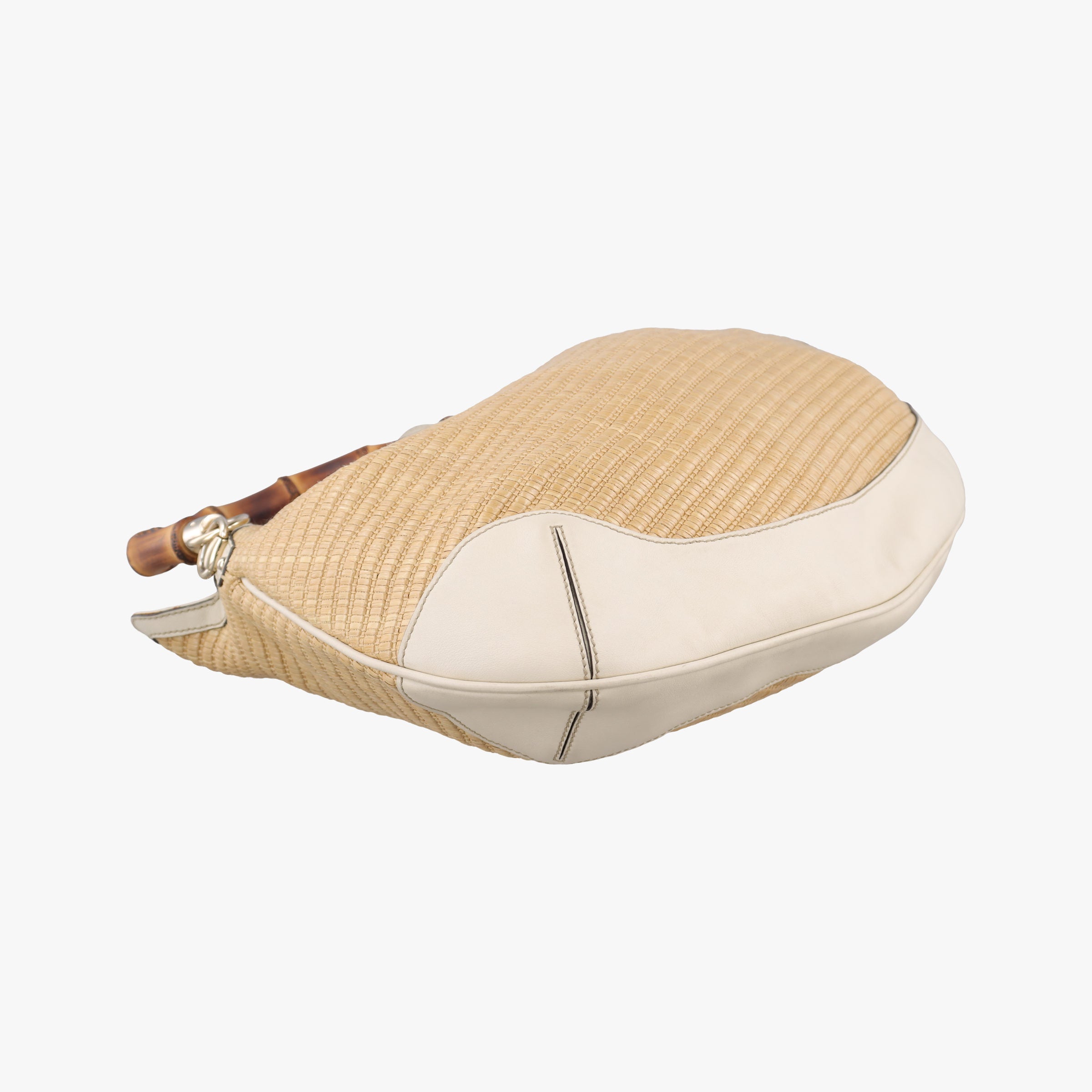 Pre-owned Gucci Bamboo BeigexIVORY Straw × Leather 169976 shoulderbag | stylenewstar
