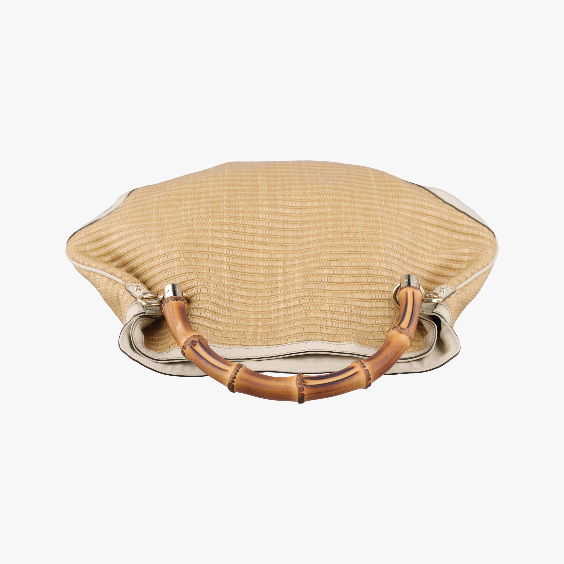 Pre-owned Gucci Bamboo BeigexIVORY Straw × Leather 169976 shoulderbag | stylenewstar