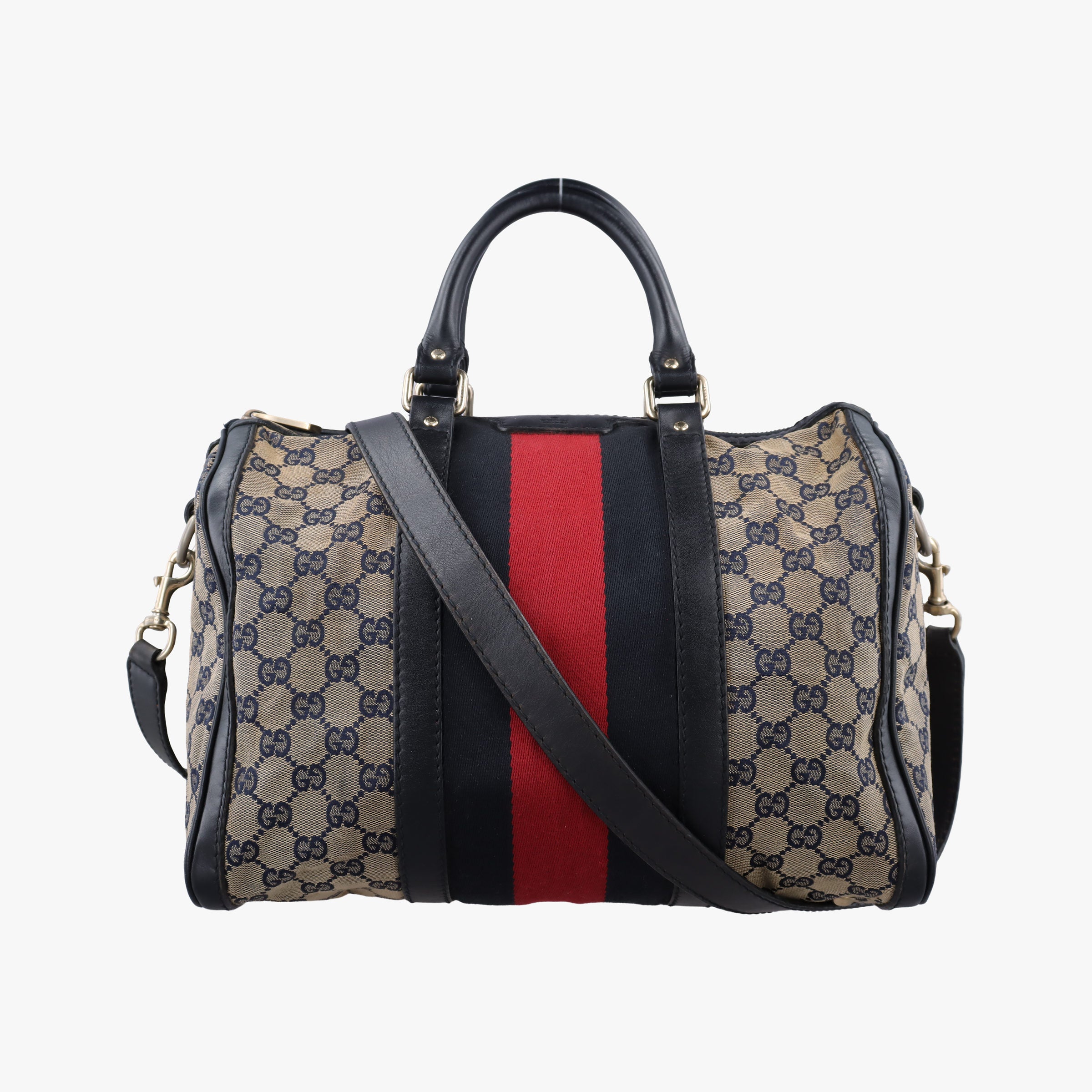 Pre-owned Gucci Sherry Line navy×red×beige canvas×leather 247205 shoulderbag | stylenewstar