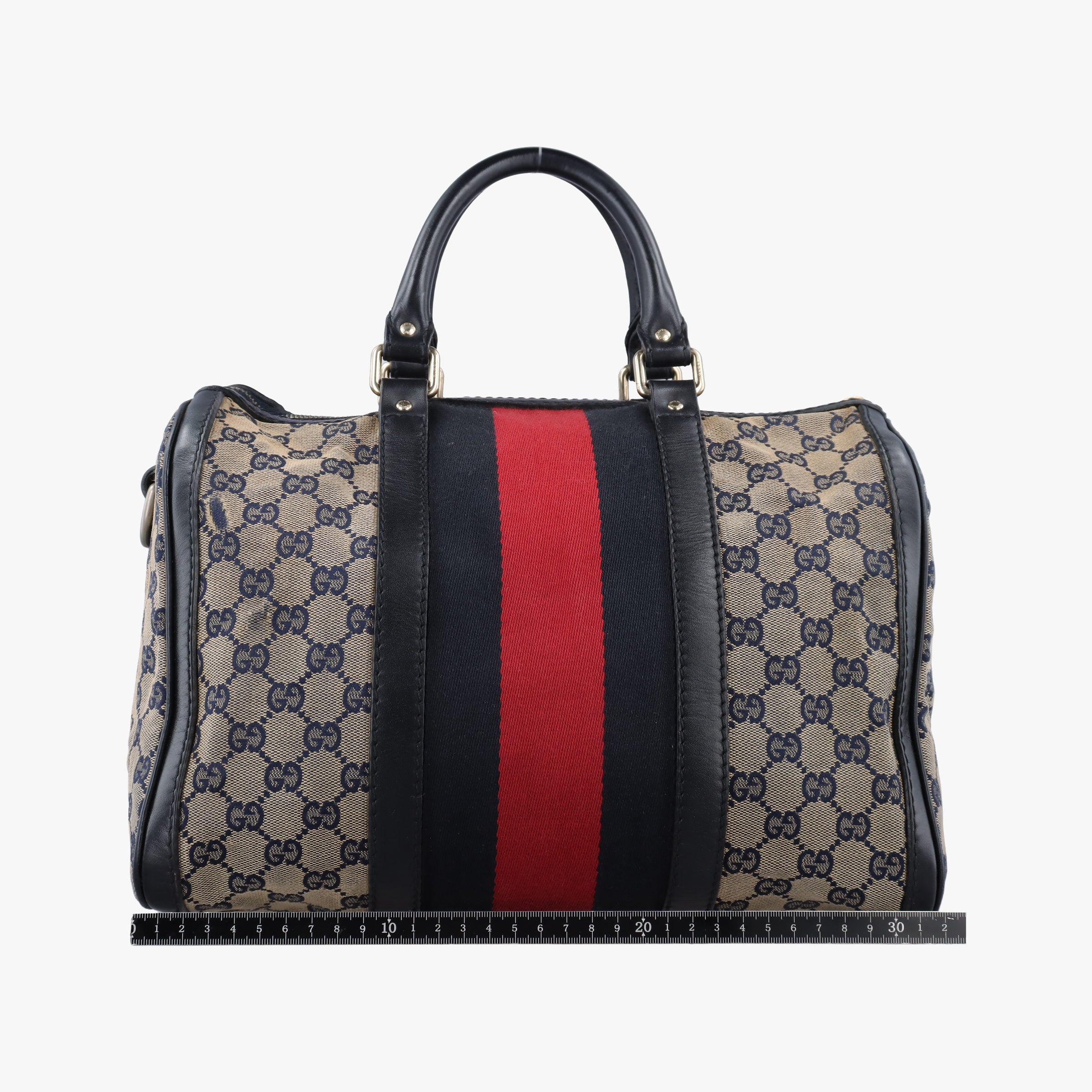 Pre-owned Gucci Sherry Line navy×red×beige canvas×leather 247205 shoulderbag | stylenewstar