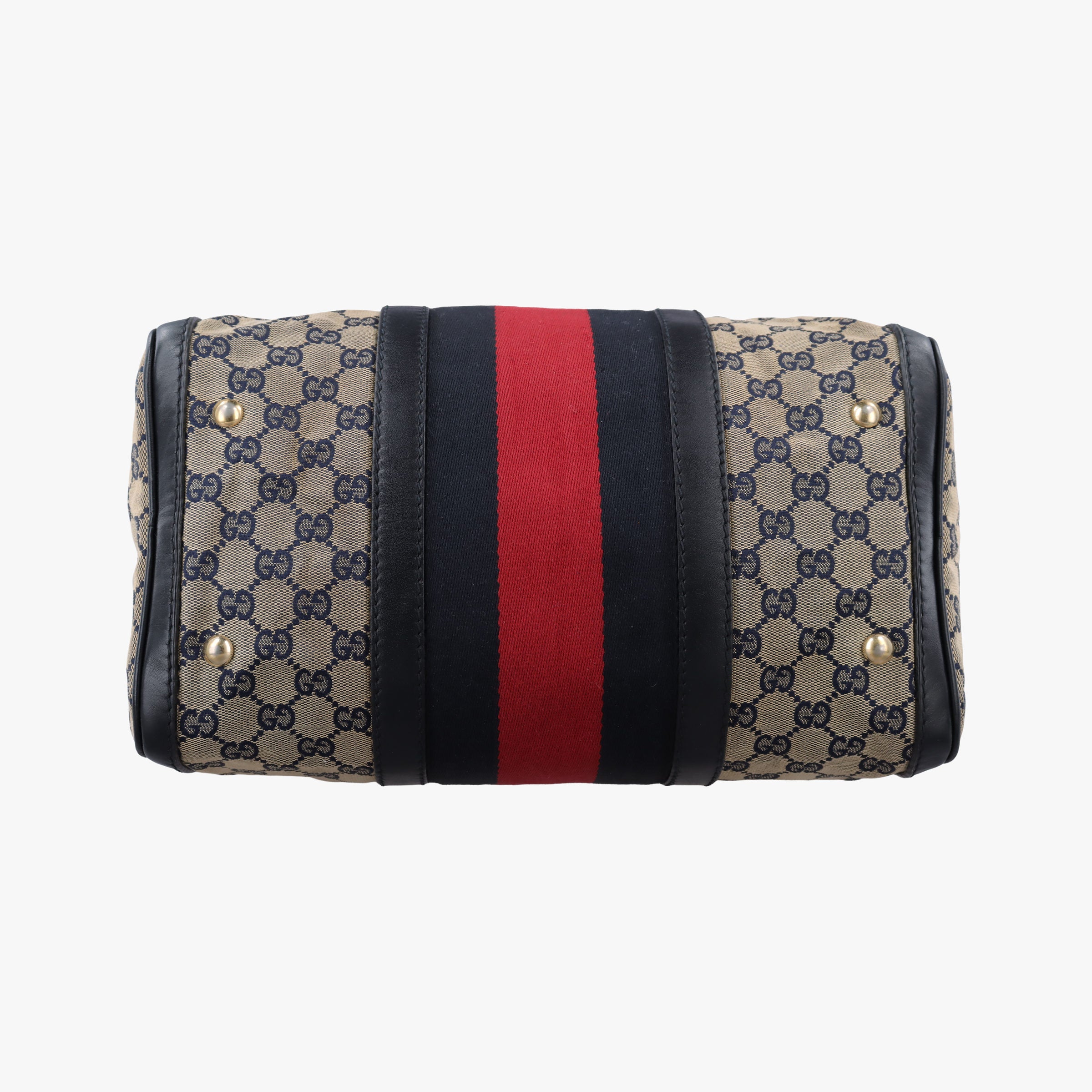 Pre-owned Gucci Sherry Line navy×red×beige canvas×leather 247205 shoulderbag | stylenewstar