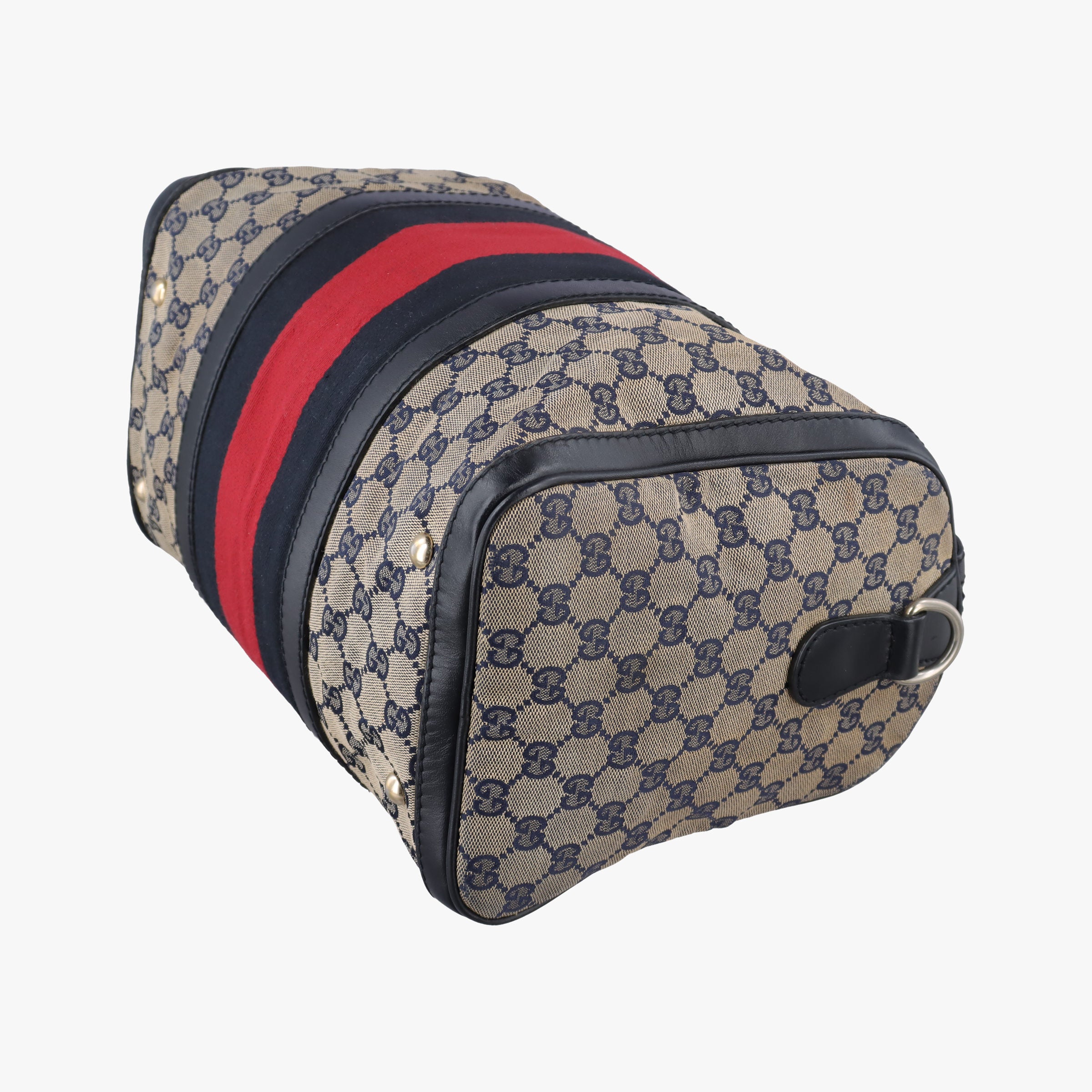 Pre-owned Gucci Sherry Line navy×red×beige canvas×leather 247205 shoulderbag | stylenewstar