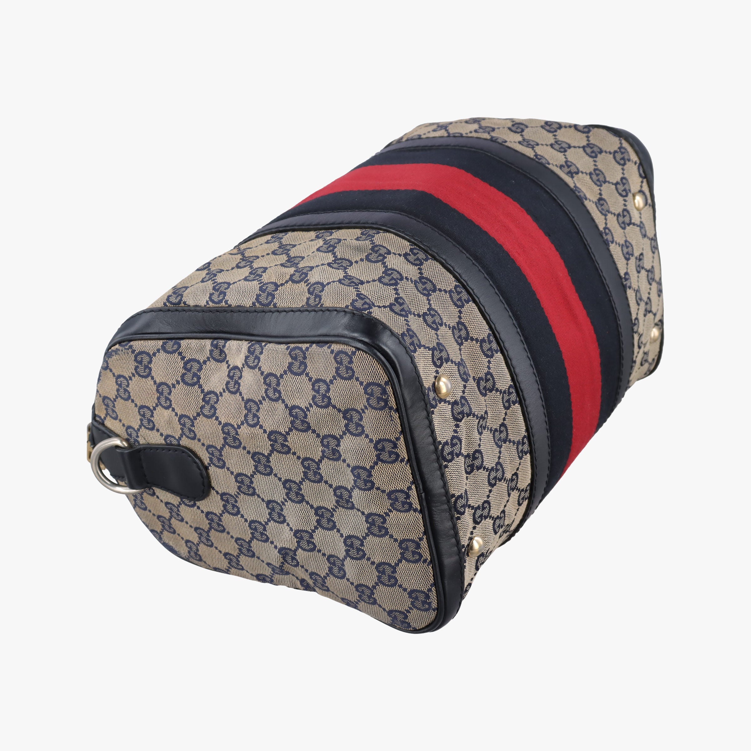 Pre-owned Gucci Sherry Line navy×red×beige canvas×leather 247205 shoulderbag | stylenewstar
