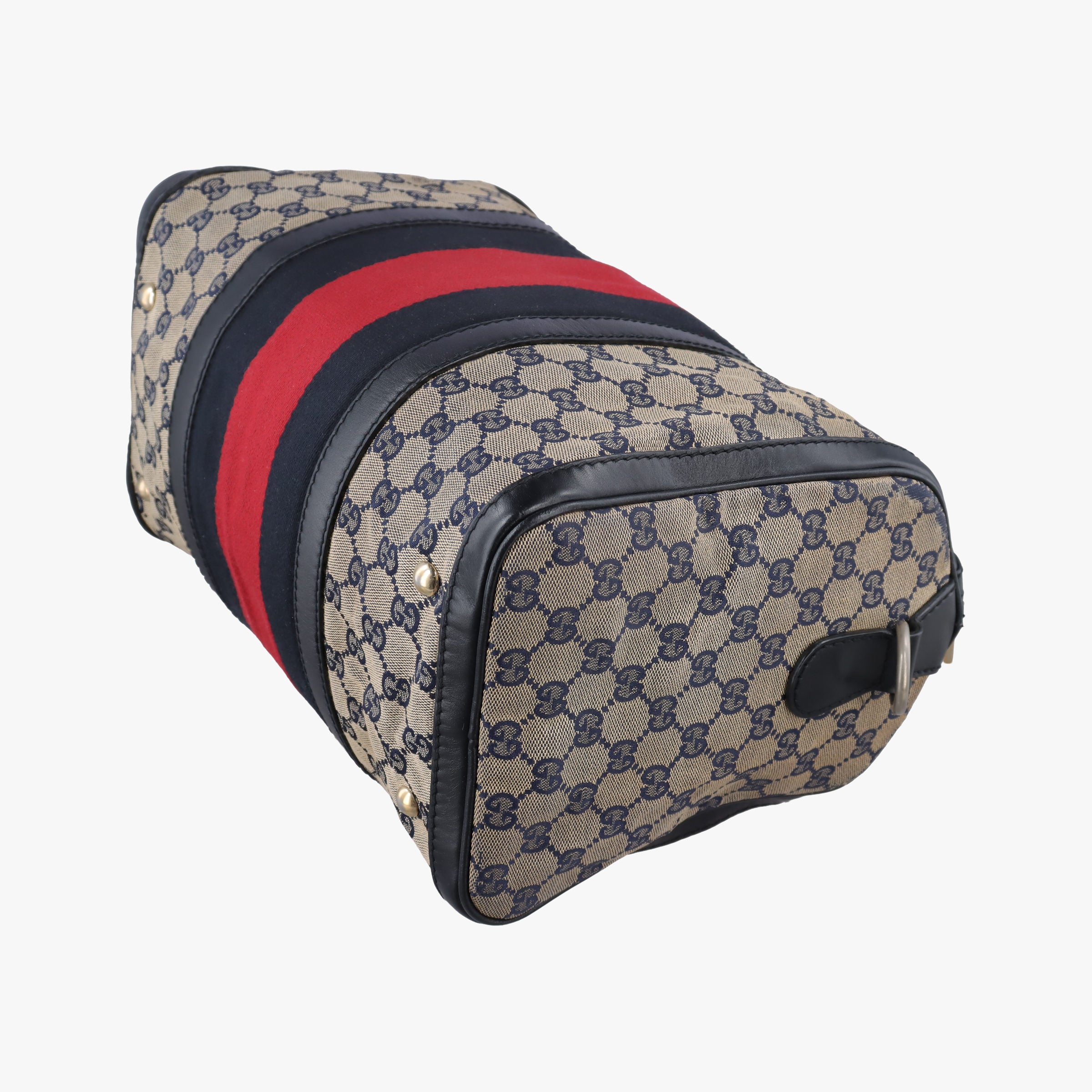 Pre-owned Gucci Sherry Line navy×red×beige canvas×leather 247205 shoulderbag | stylenewstar