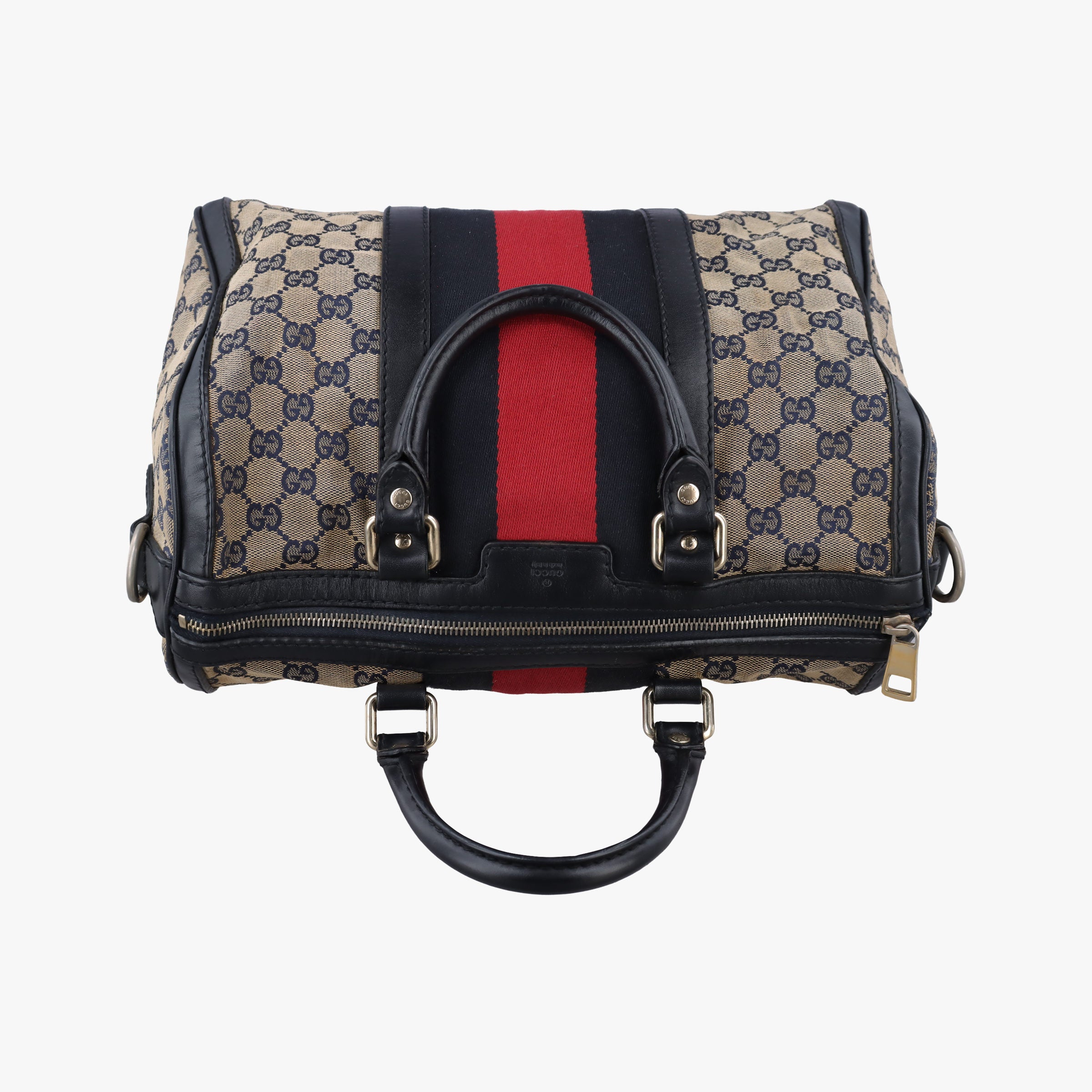 Pre-owned Gucci Sherry Line navy×red×beige canvas×leather 247205 shoulderbag | stylenewstar