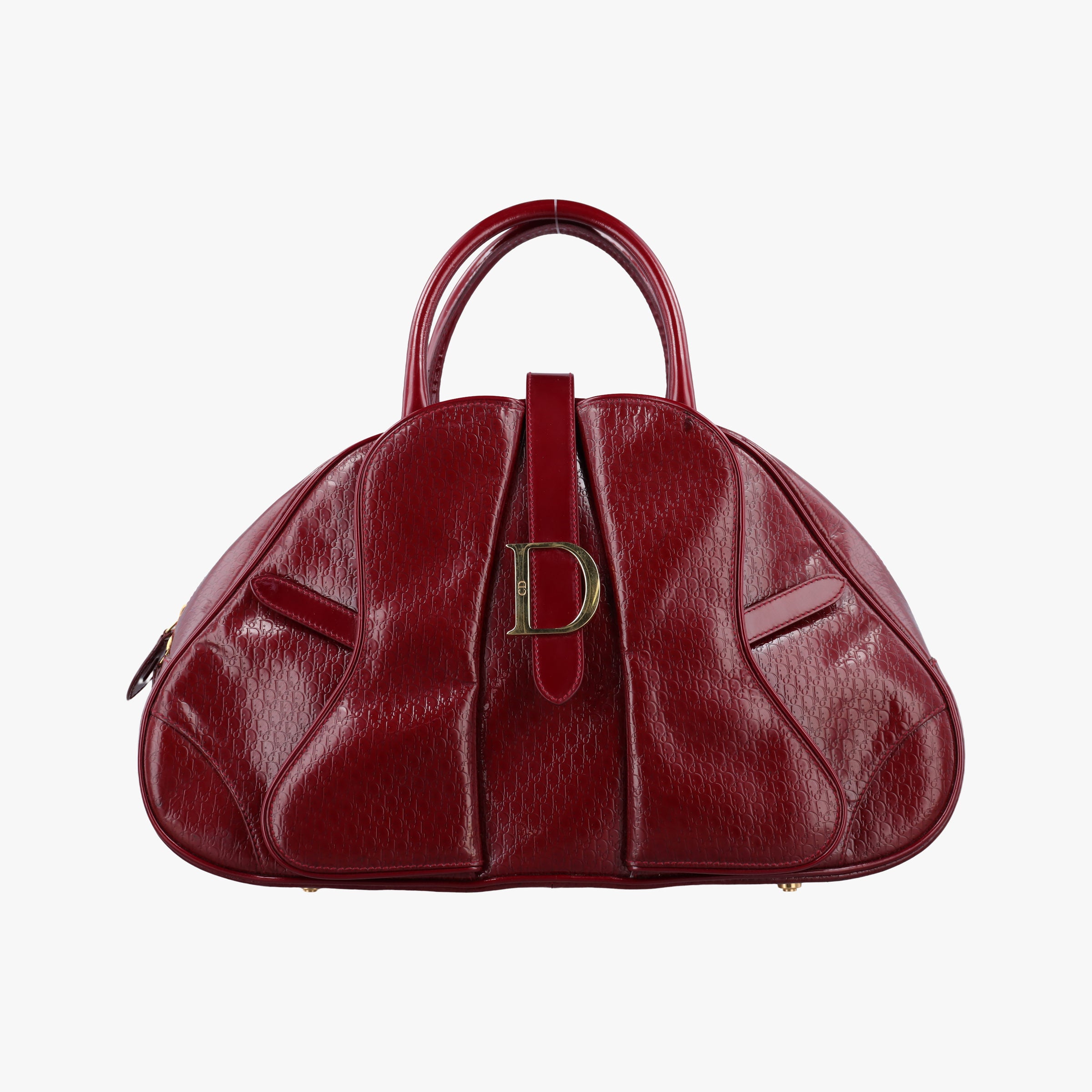 Pre-owned Christian Dior  Double Saddle Bowler Red patent  handbag | stylenewstar