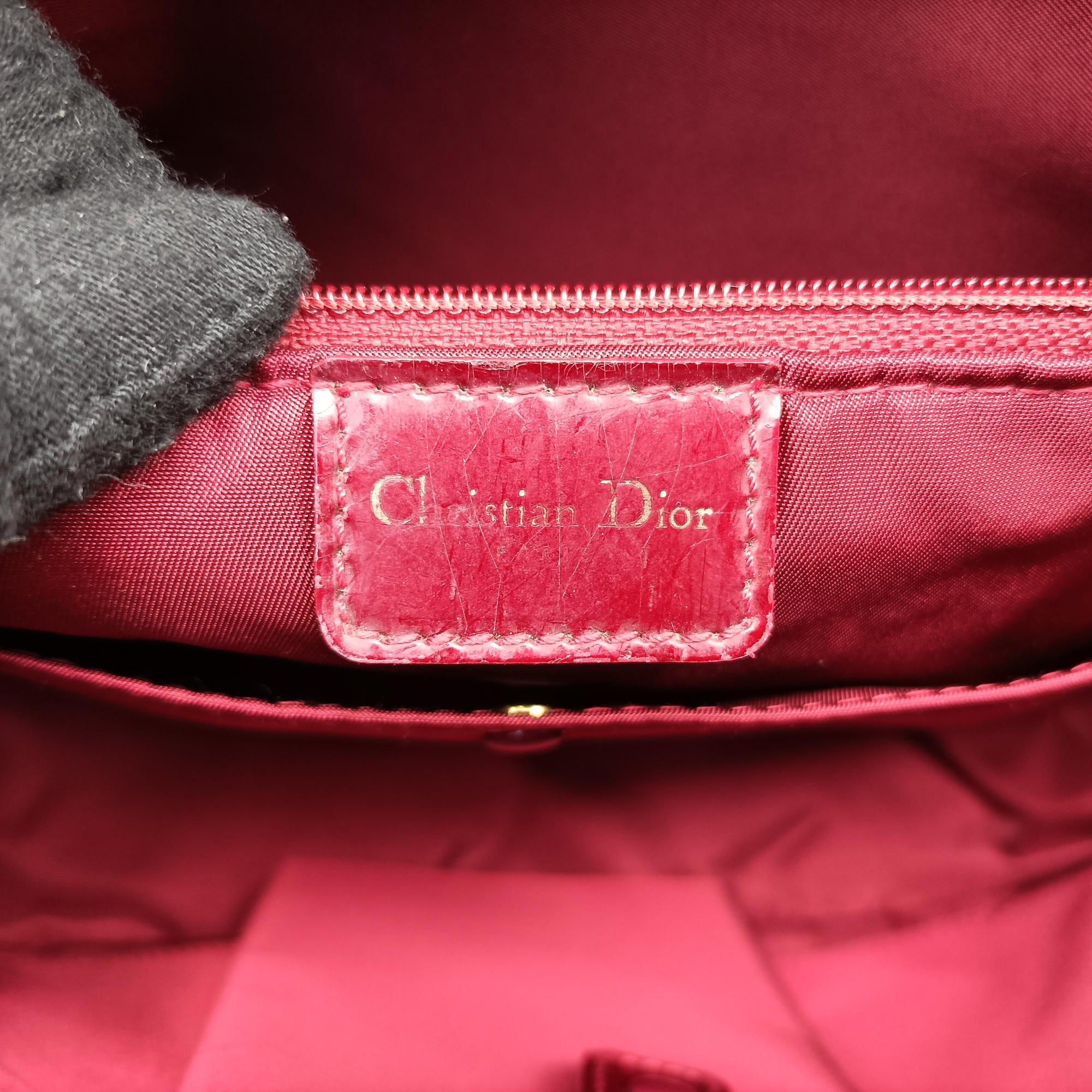 Pre-owned Christian Dior  Double Saddle Bowler Red patent  handbag | stylenewstar