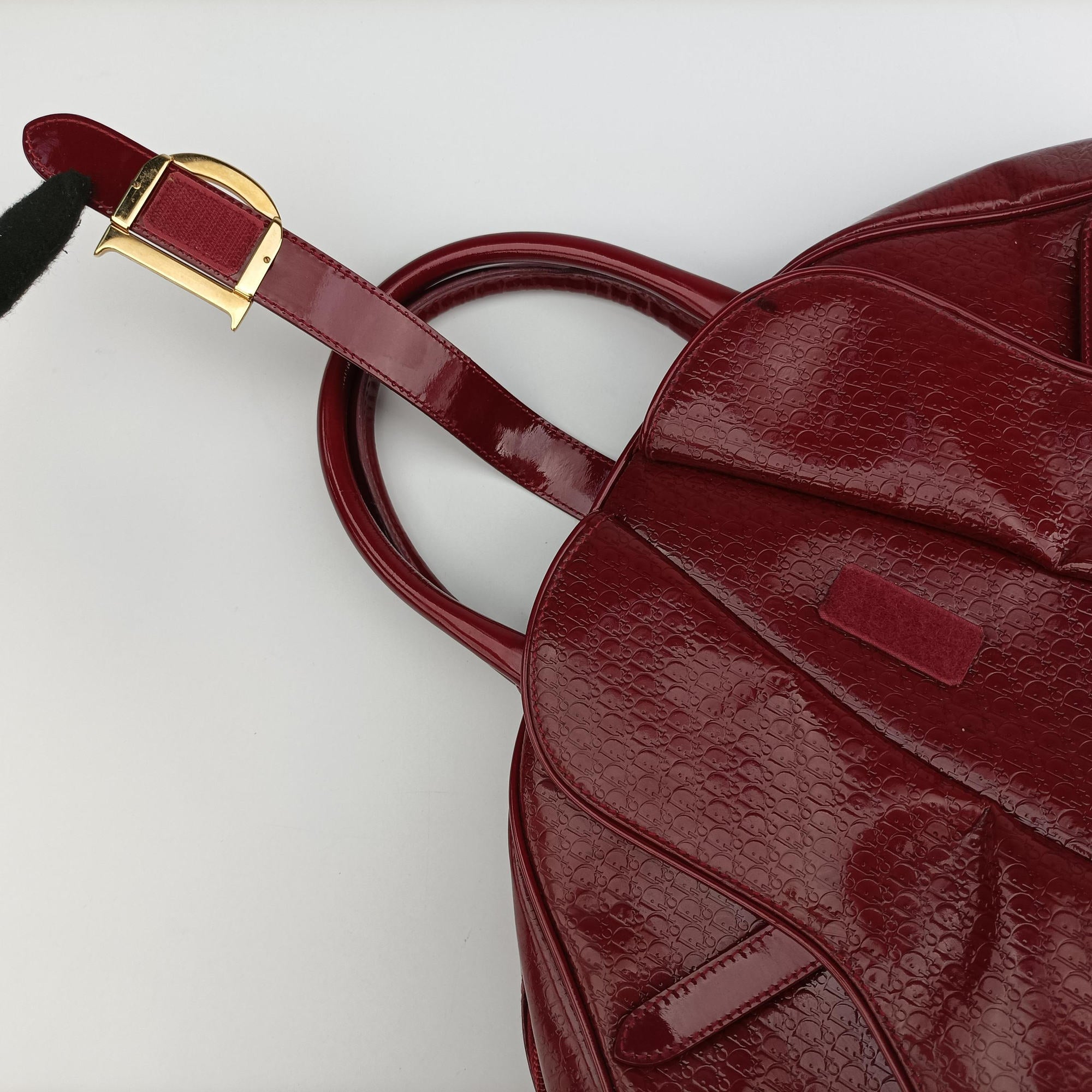 Pre-owned Christian Dior  Double Saddle Bowler Red patent  handbag | stylenewstar