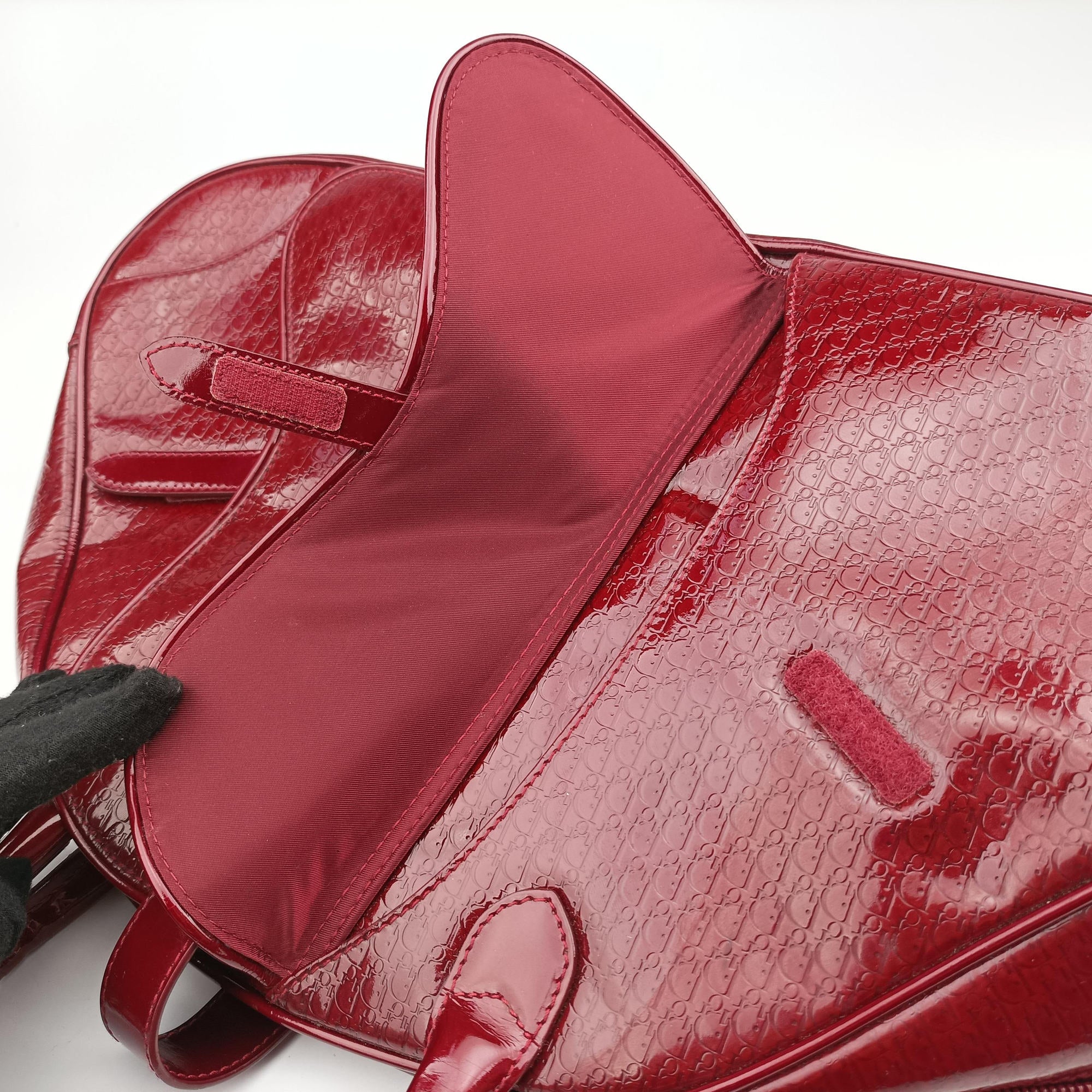 Pre-owned Christian Dior  Double Saddle Bowler Red patent  handbag | stylenewstar