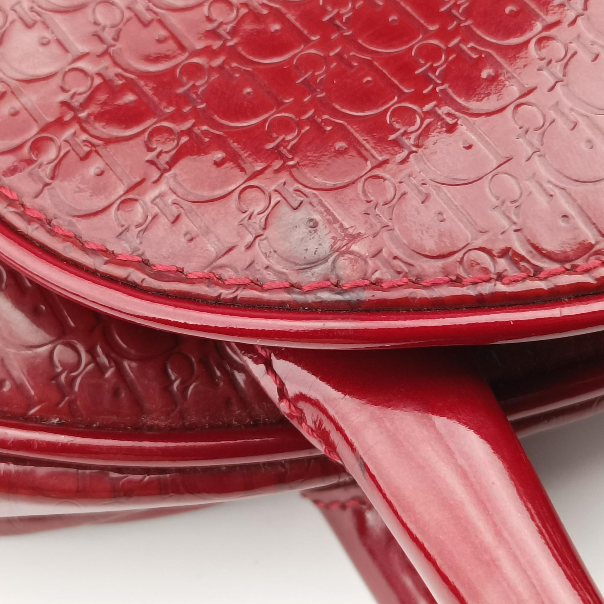 Pre-owned Christian Dior  Double Saddle Bowler Red patent  handbag | stylenewstar
