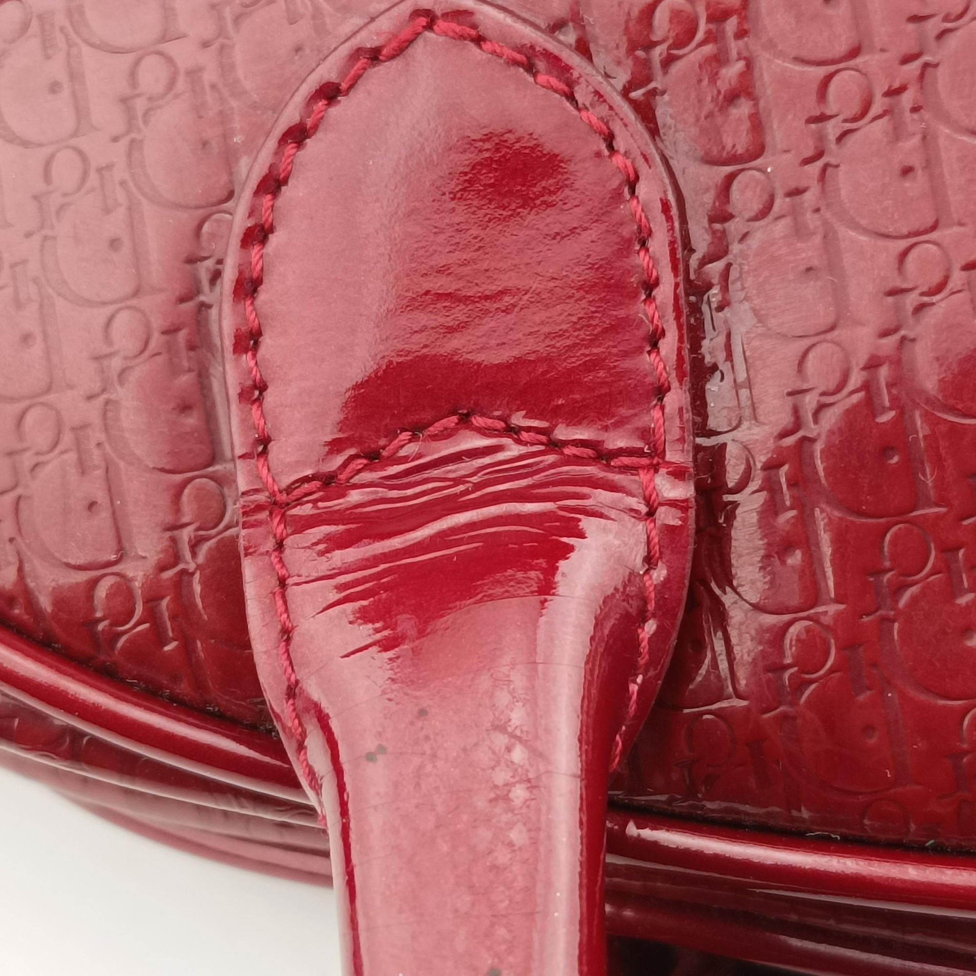 Pre-owned Christian Dior  Double Saddle Bowler Red patent  handbag | stylenewstar