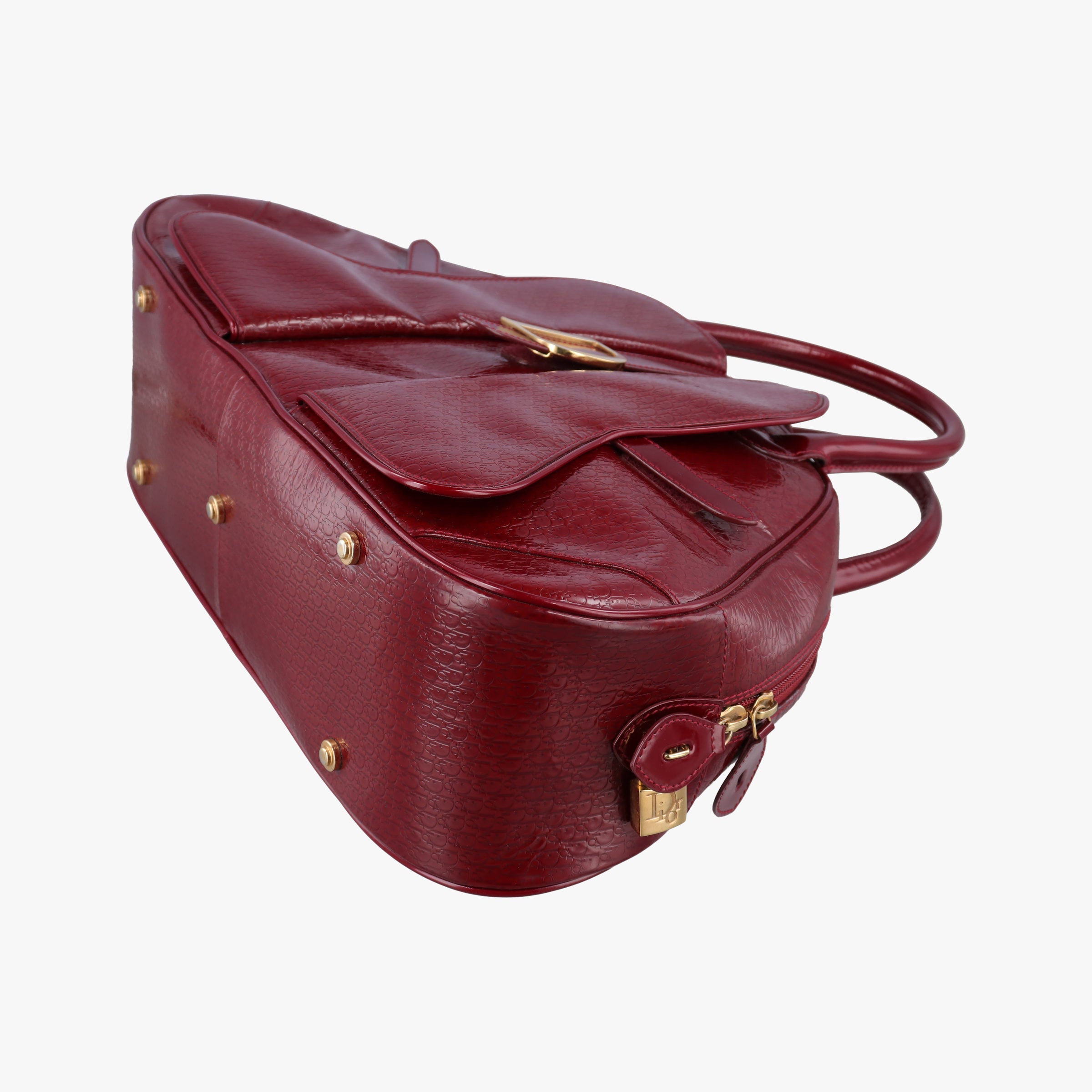 Pre-owned Christian Dior  Double Saddle Bowler Red patent  handbag | stylenewstar