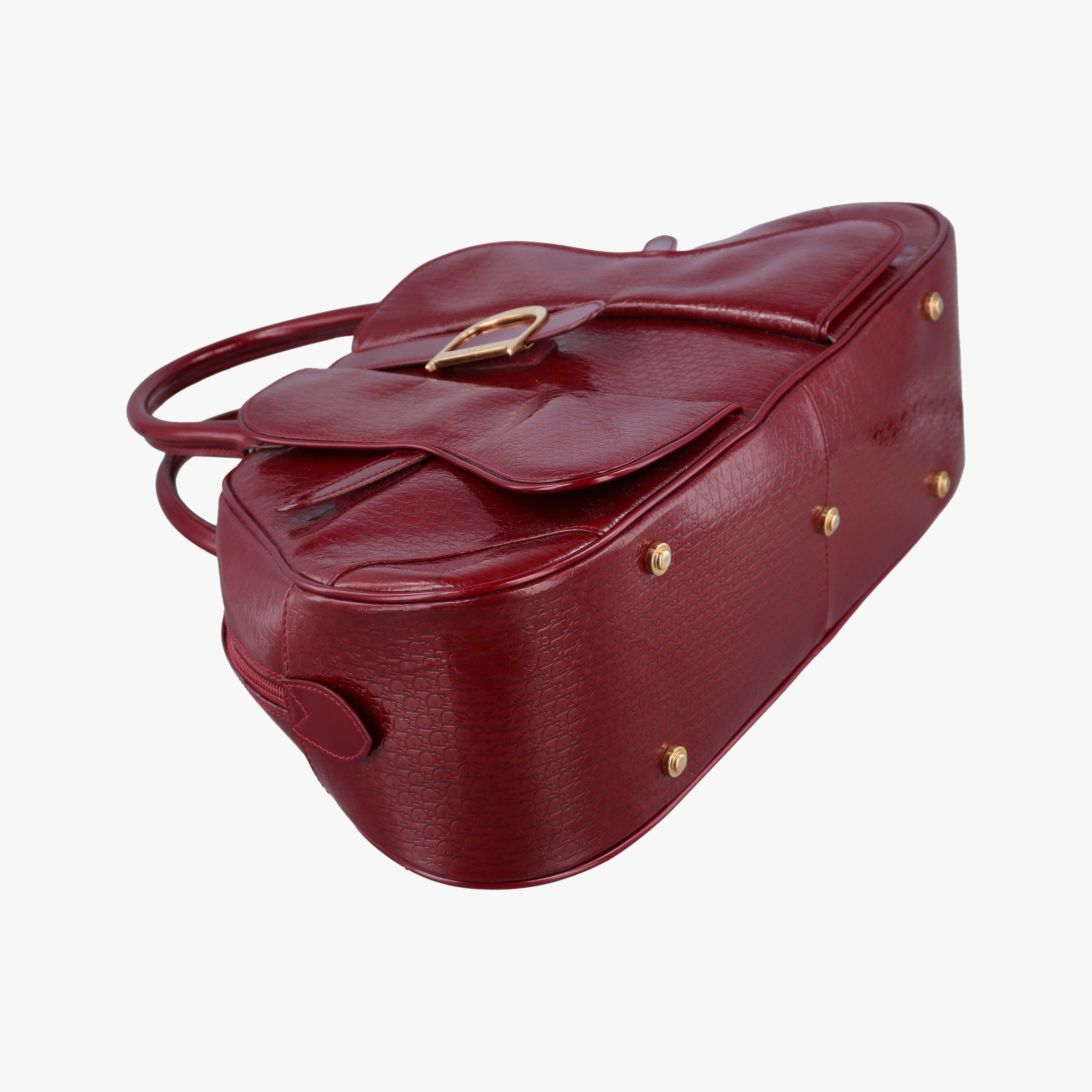 Pre-owned Christian Dior  Double Saddle Bowler Red patent  handbag | stylenewstar