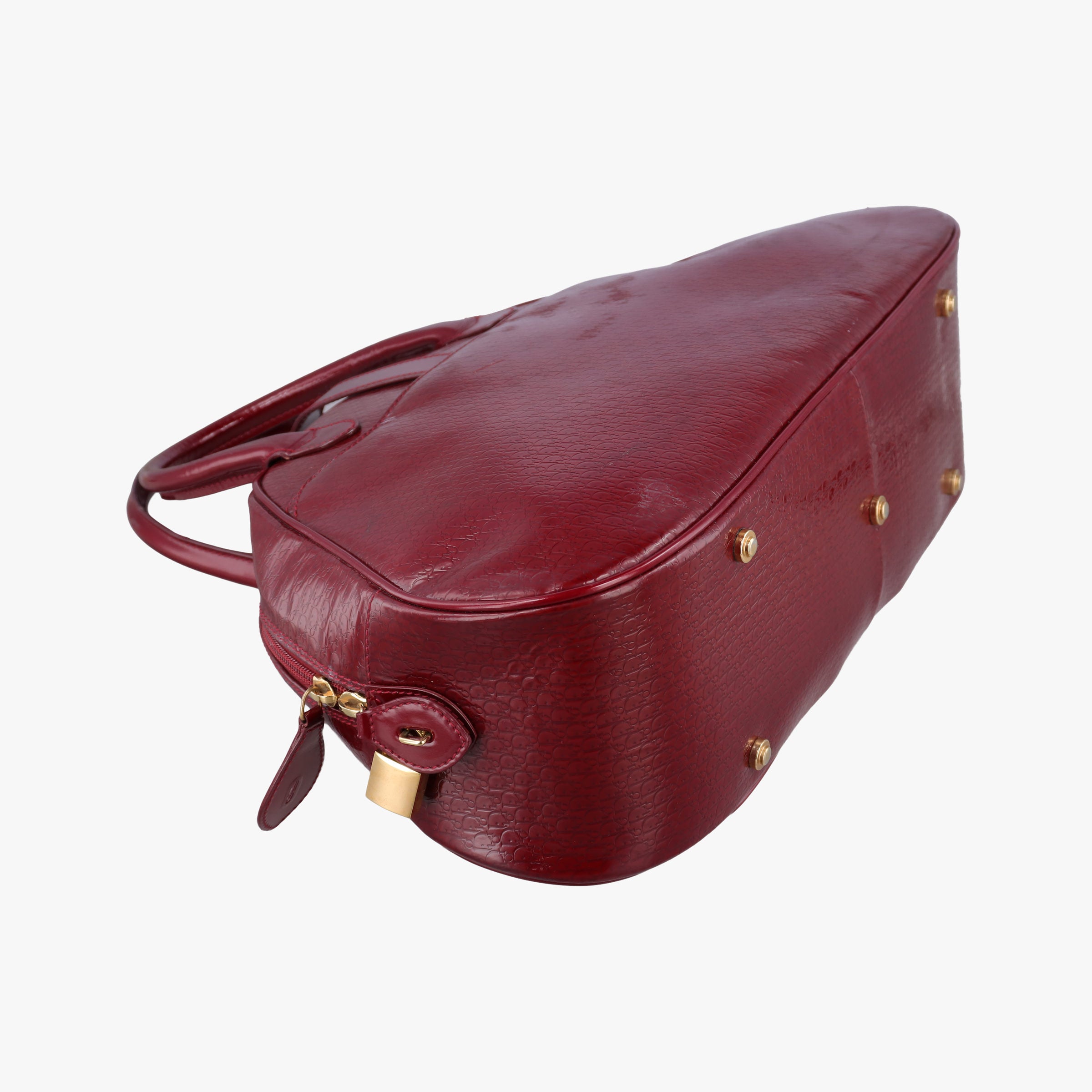 Pre-owned Christian Dior  Double Saddle Bowler Red patent  handbag | stylenewstar