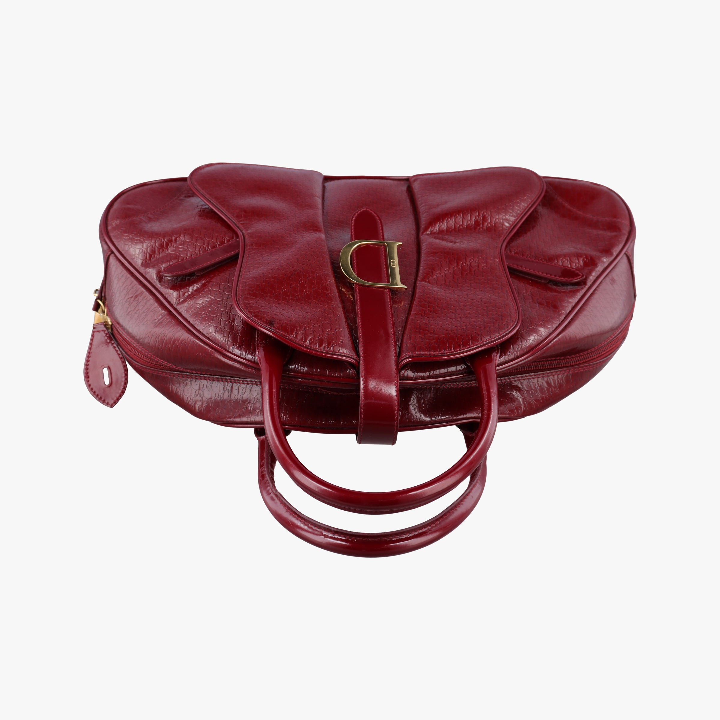 Pre-owned Christian Dior  Double Saddle Bowler Red patent  handbag | stylenewstar
