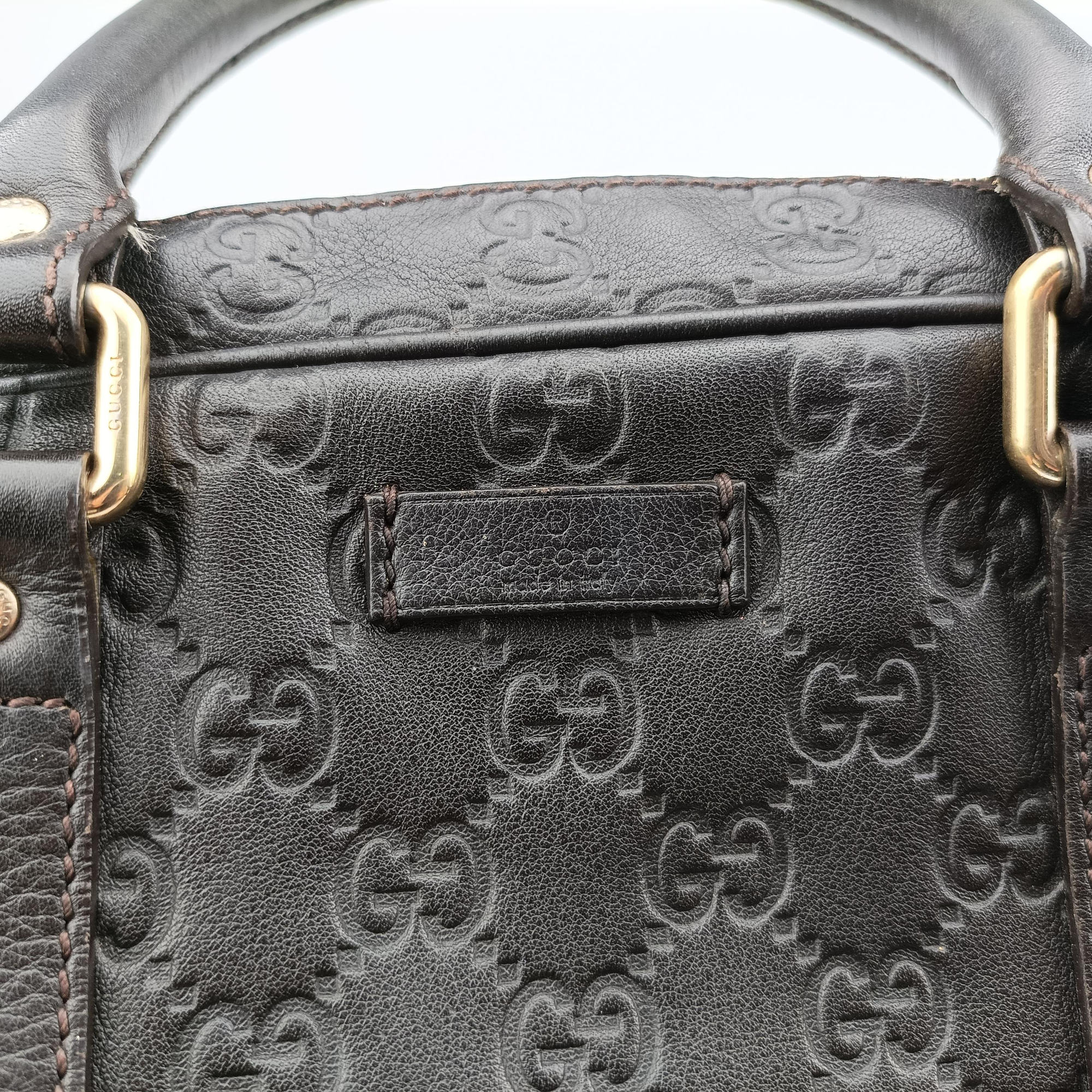 Pre-owned Gucci Guccissima  briefcase Black Leather 208463 handbag | stylenewstar