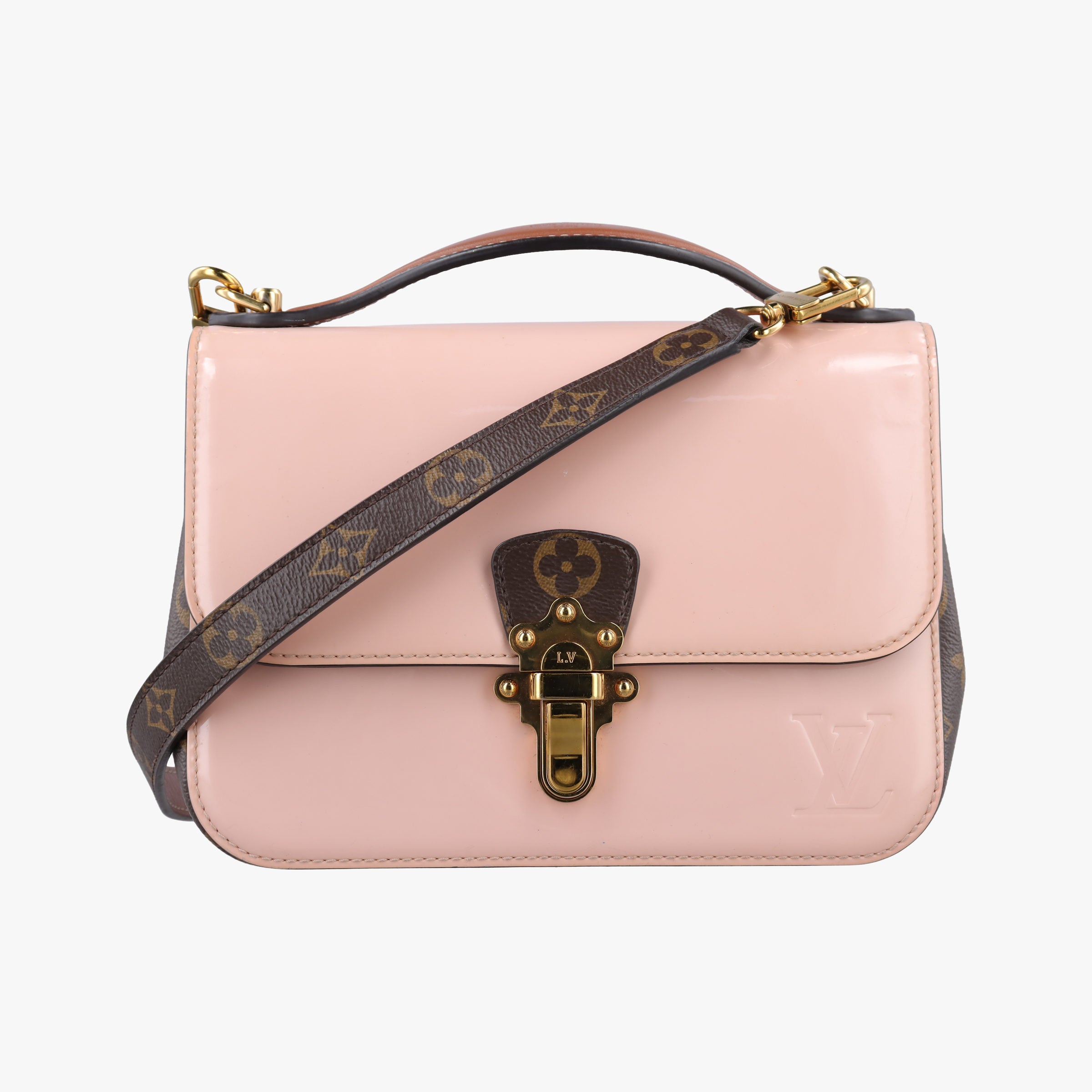 Pre-owned Louis Vuitton Cherry Wood BB Rose Ballerine PVC coated canvas×Vernis M51952 shoulderbag | stylenewstar