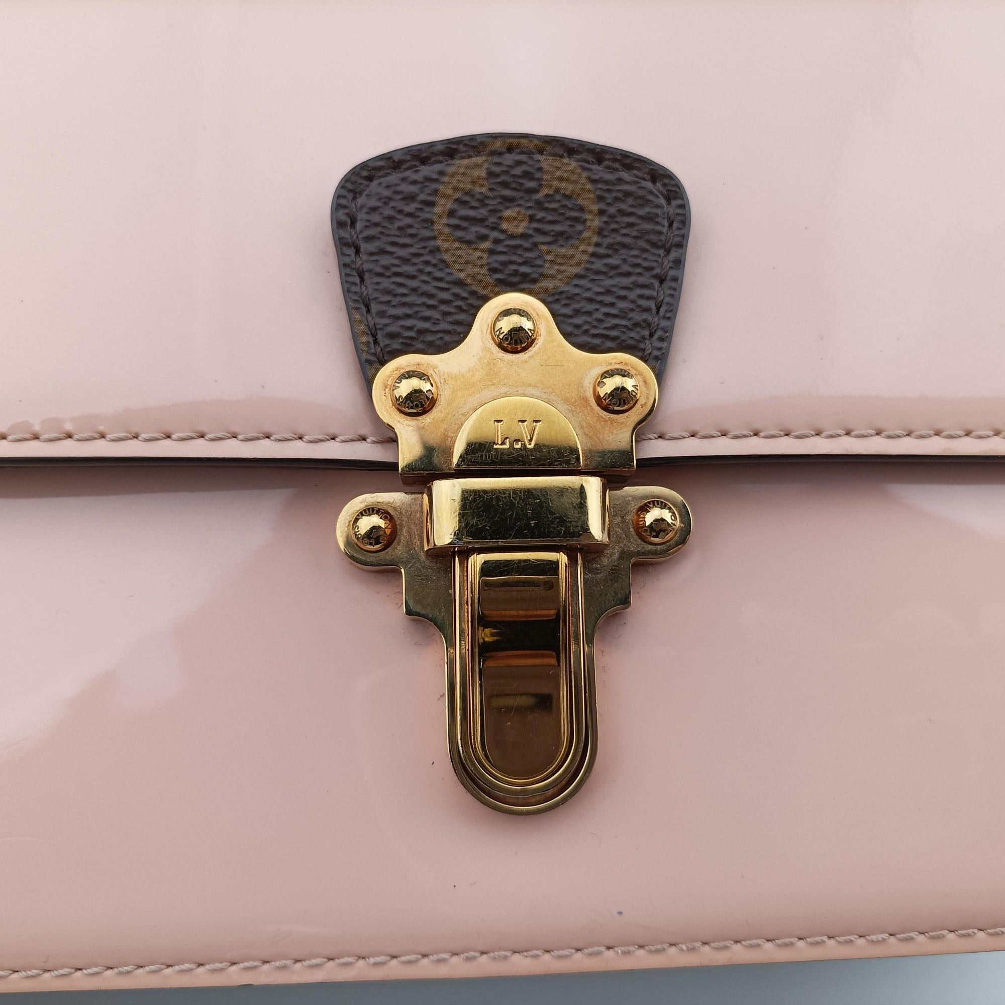 Pre-owned Louis Vuitton Cherry Wood BB Rose Ballerine PVC coated canvas×Vernis M51952 shoulderbag | stylenewstar