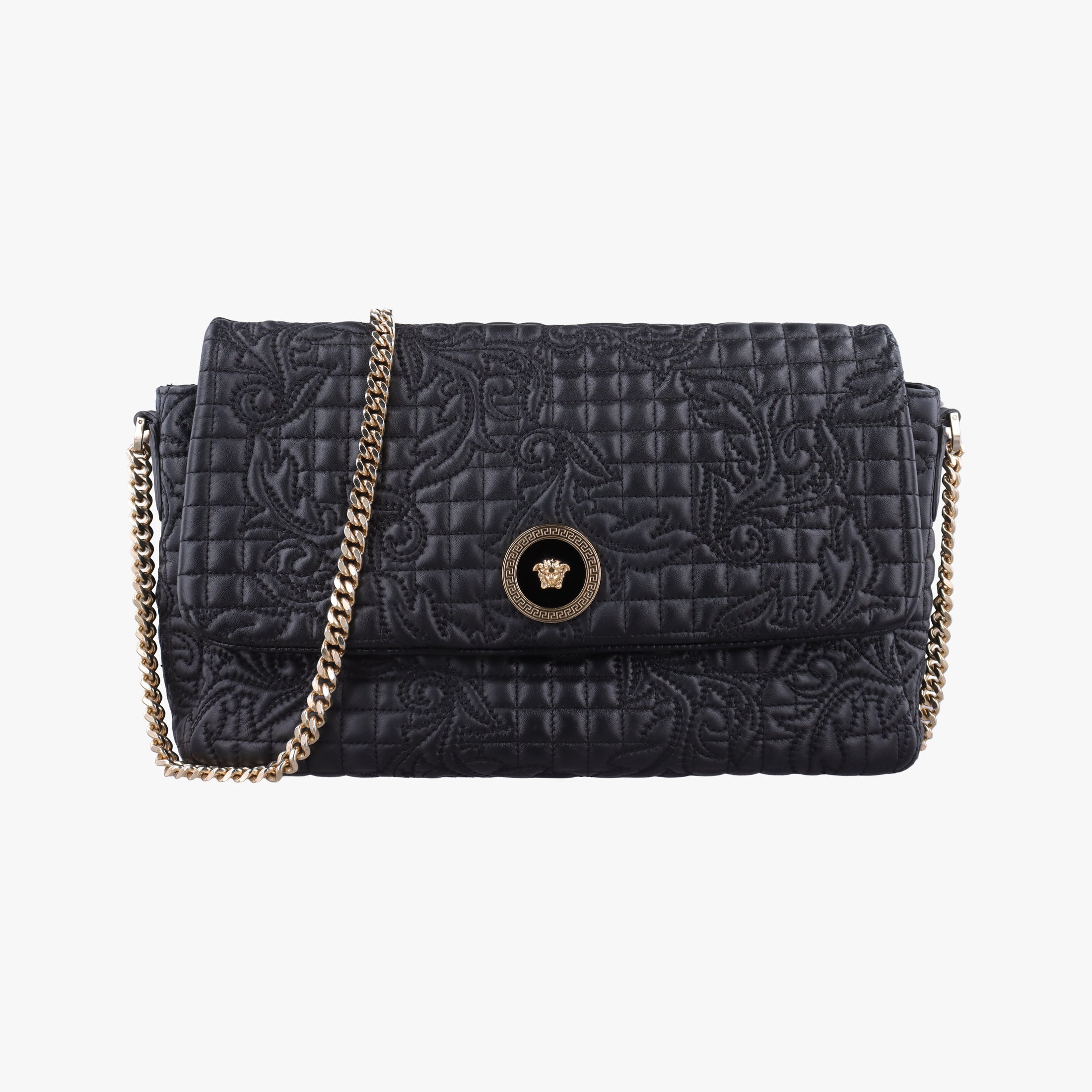 Pre-owned VERSACE Vanitas Medusa Black leather  shoulderbag | stylenewstar