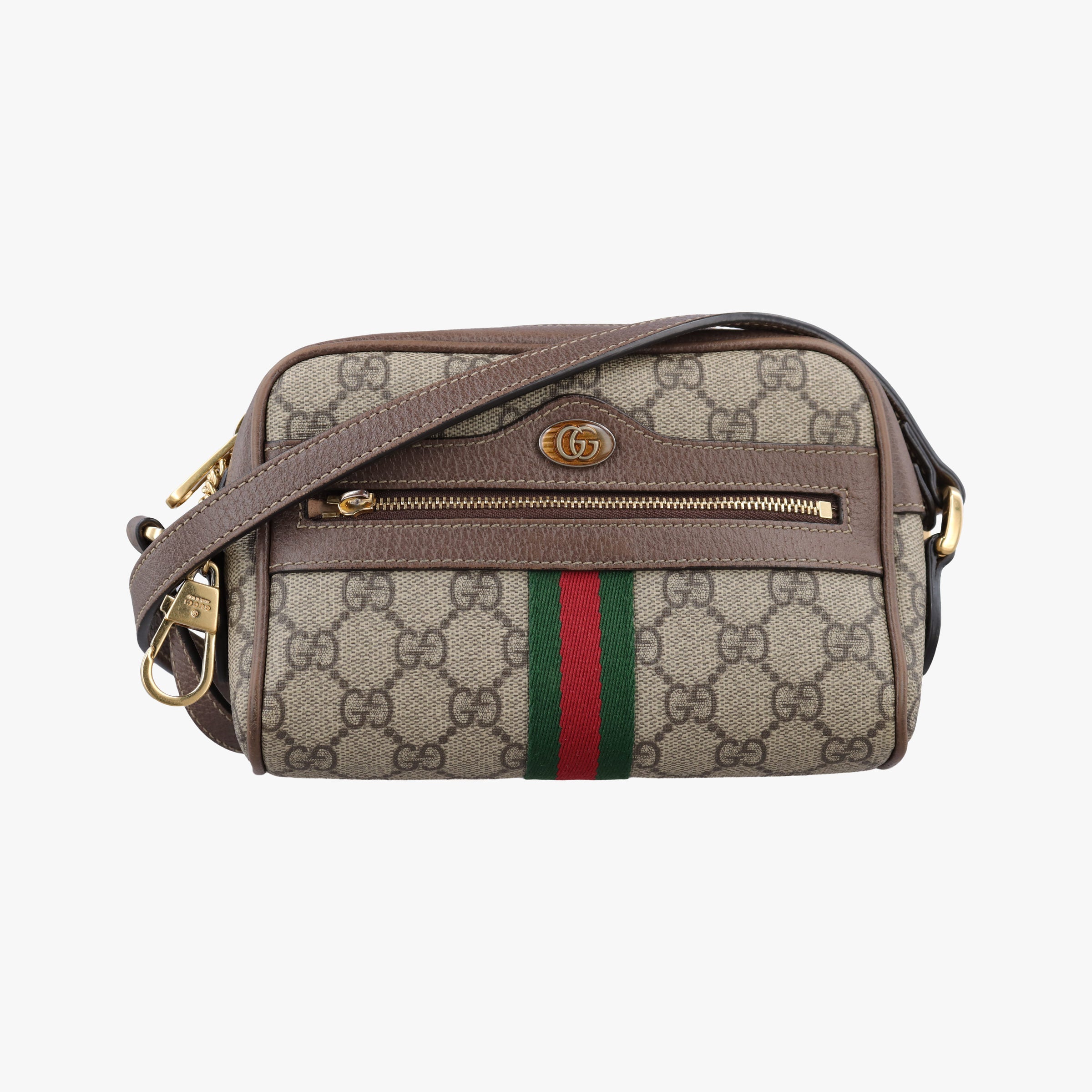 Pre-owned Gucci OPHIDIA brown×red×green PVC coated canvas×Leather 517350 shoulderbag | stylenewstar