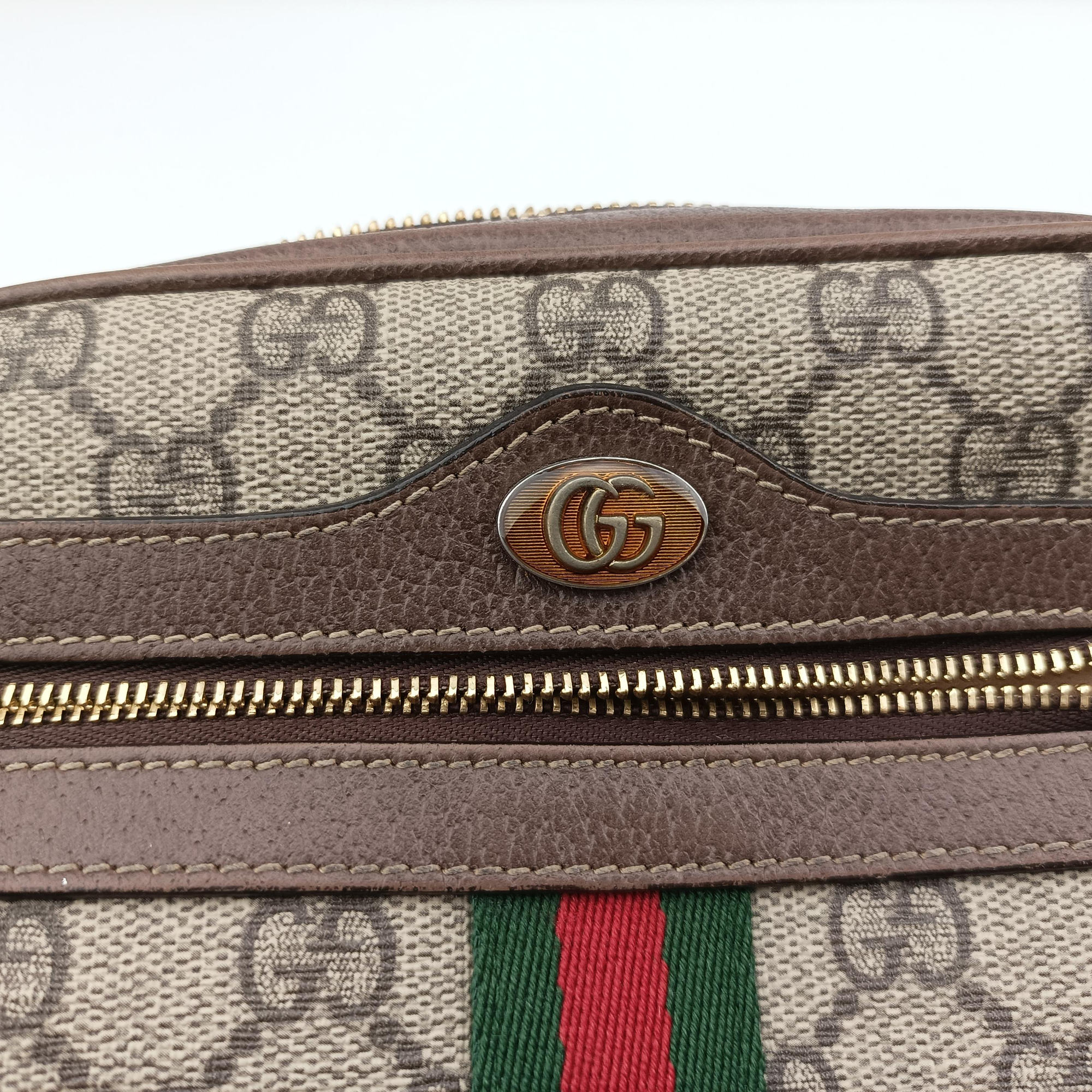 Pre-owned Gucci OPHIDIA brown×red×green PVC coated canvas×Leather 517350 shoulderbag | stylenewstar