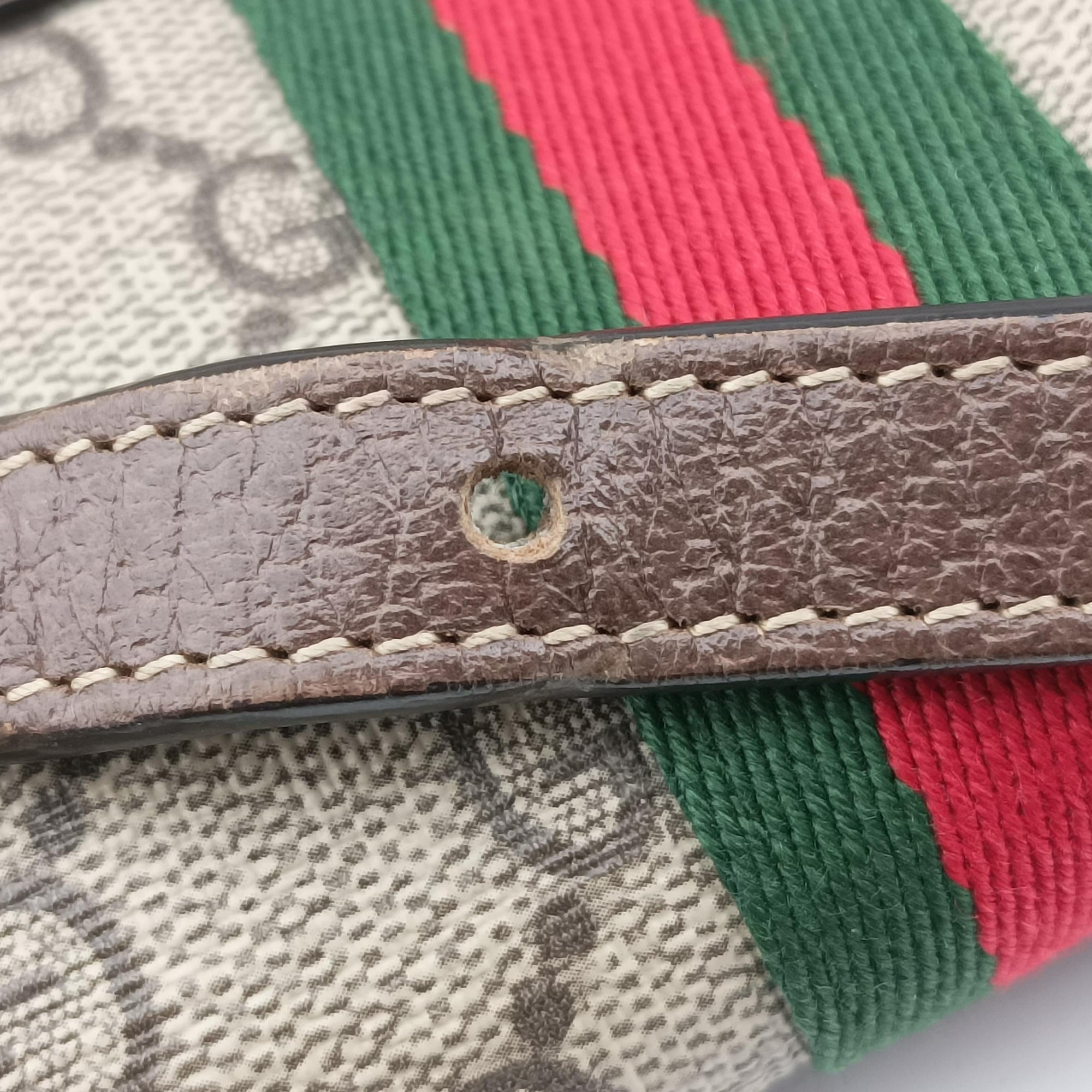 Pre-owned Gucci OPHIDIA brown×red×green PVC coated canvas×Leather 517350 shoulderbag | stylenewstar