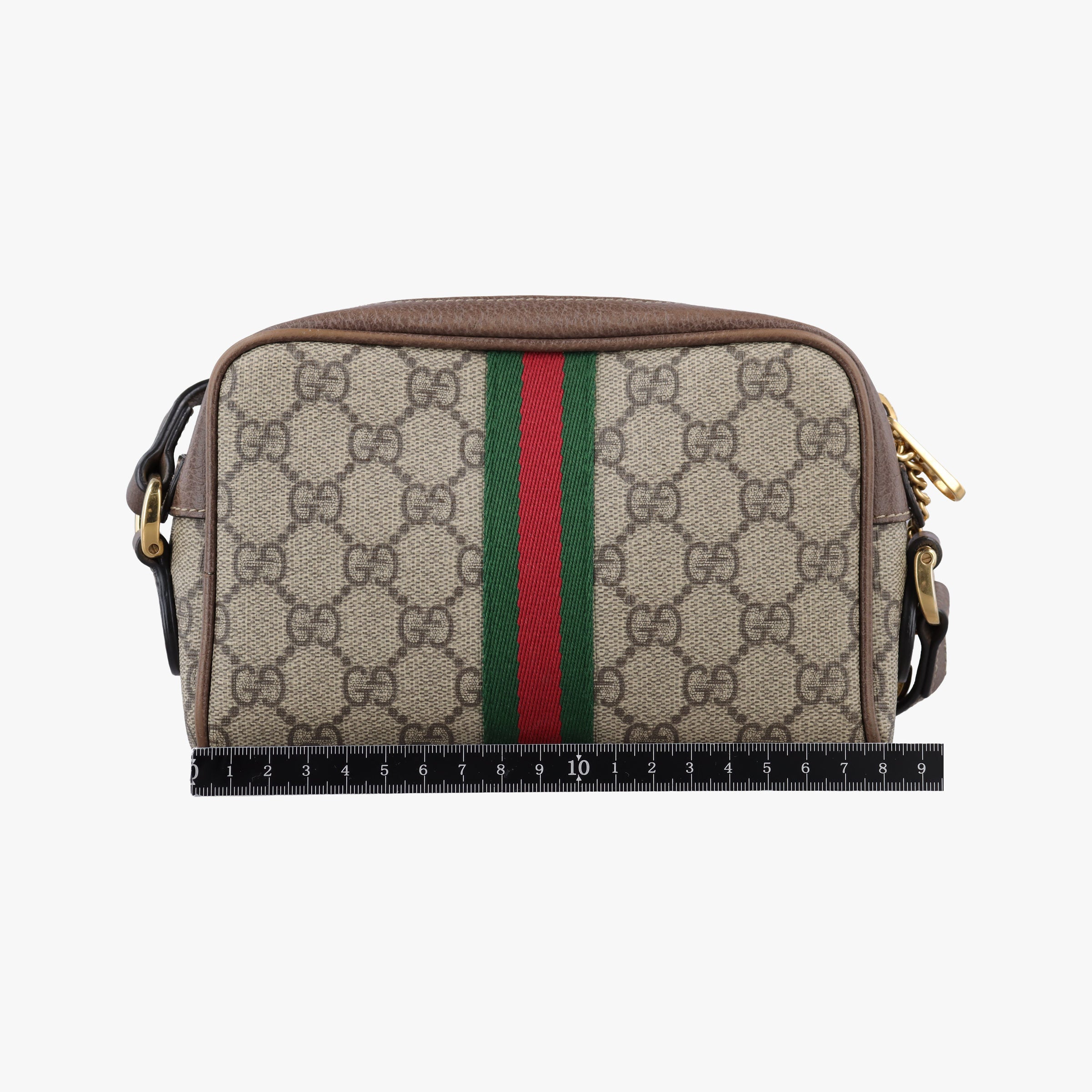 Pre-owned Gucci OPHIDIA brown×red×green PVC coated canvas×Leather 517350 shoulderbag | stylenewstar