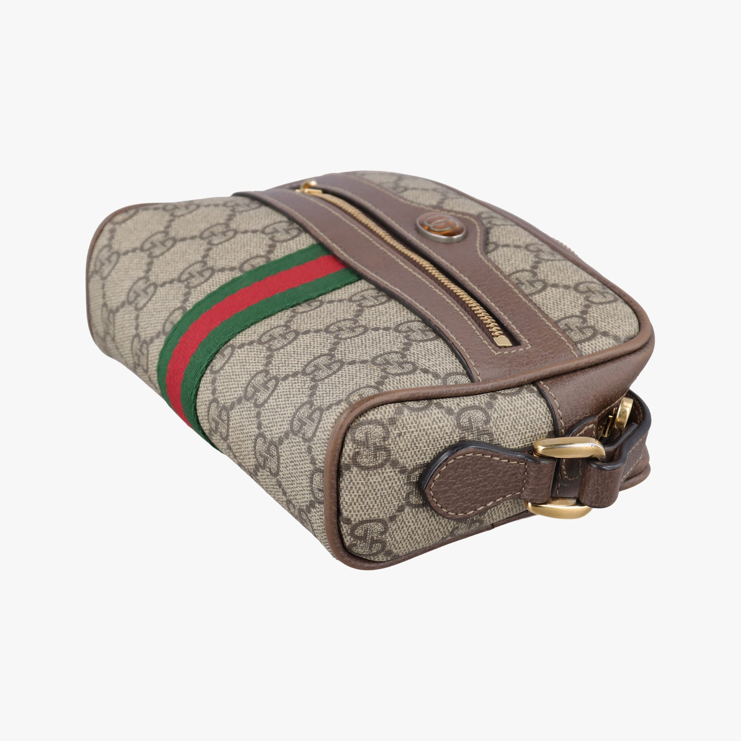 Pre-owned Gucci OPHIDIA brown×red×green PVC coated canvas×Leather 517350 shoulderbag | stylenewstar