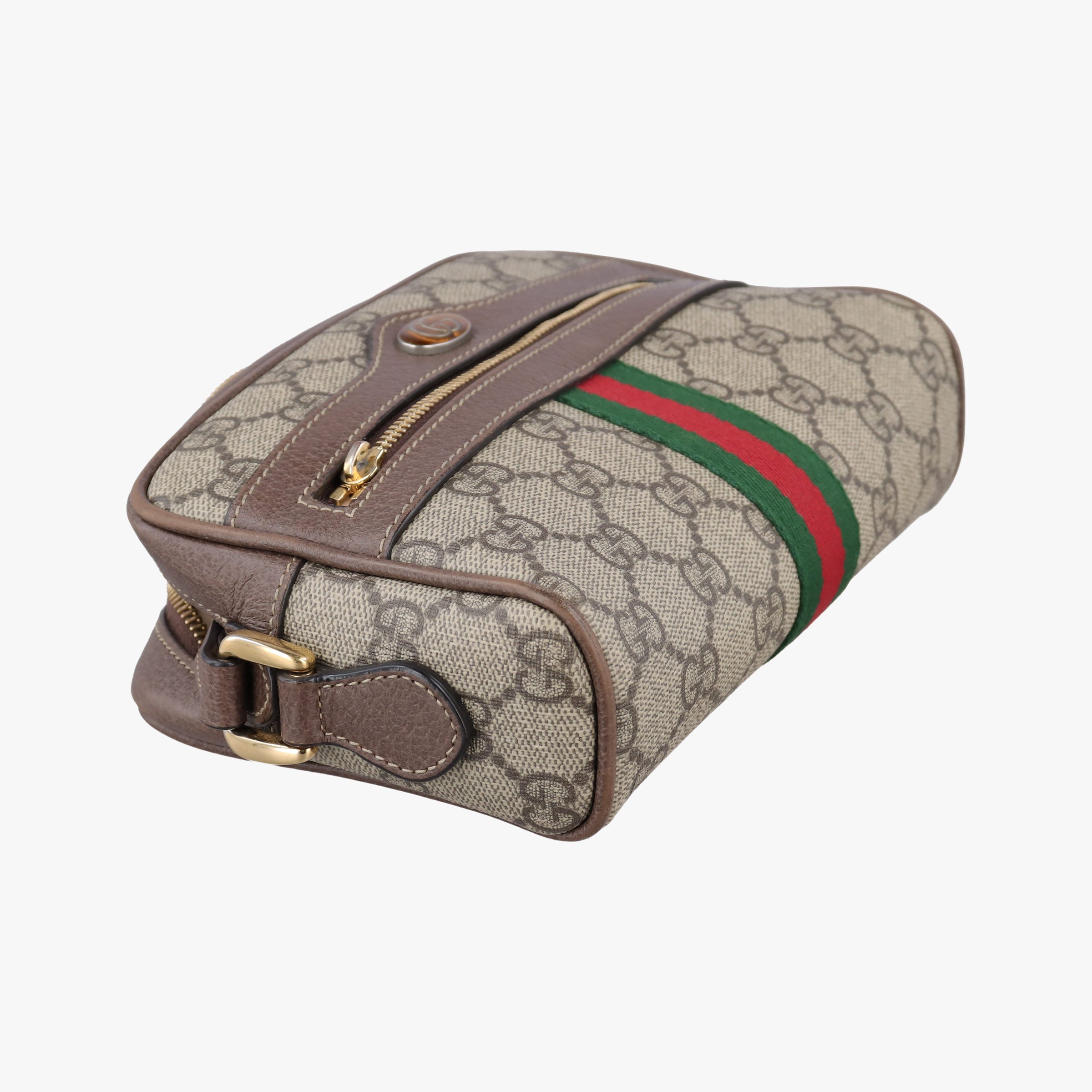 Pre-owned Gucci OPHIDIA brown×red×green PVC coated canvas×Leather 517350 shoulderbag | stylenewstar