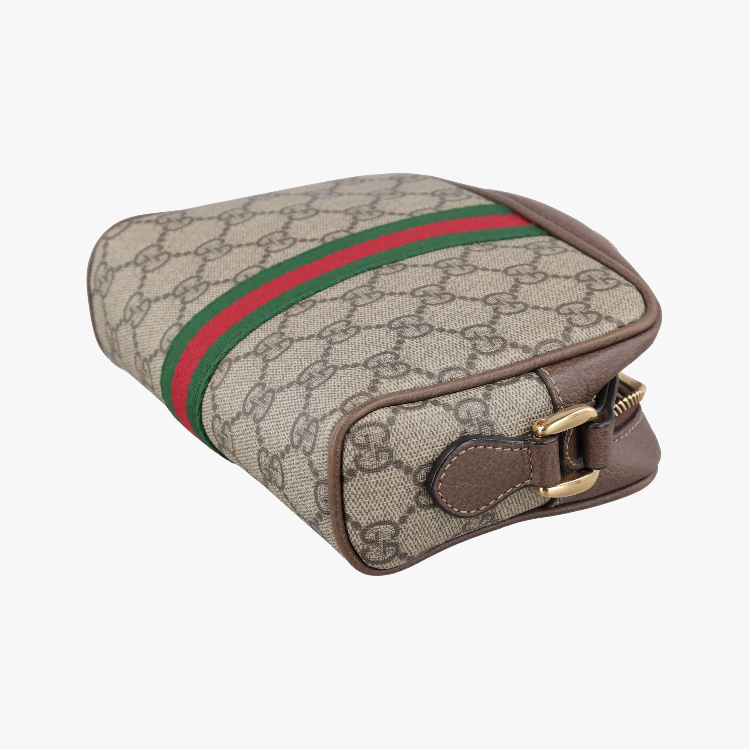 Pre-owned Gucci OPHIDIA brown×red×green PVC coated canvas×Leather 517350 shoulderbag | stylenewstar