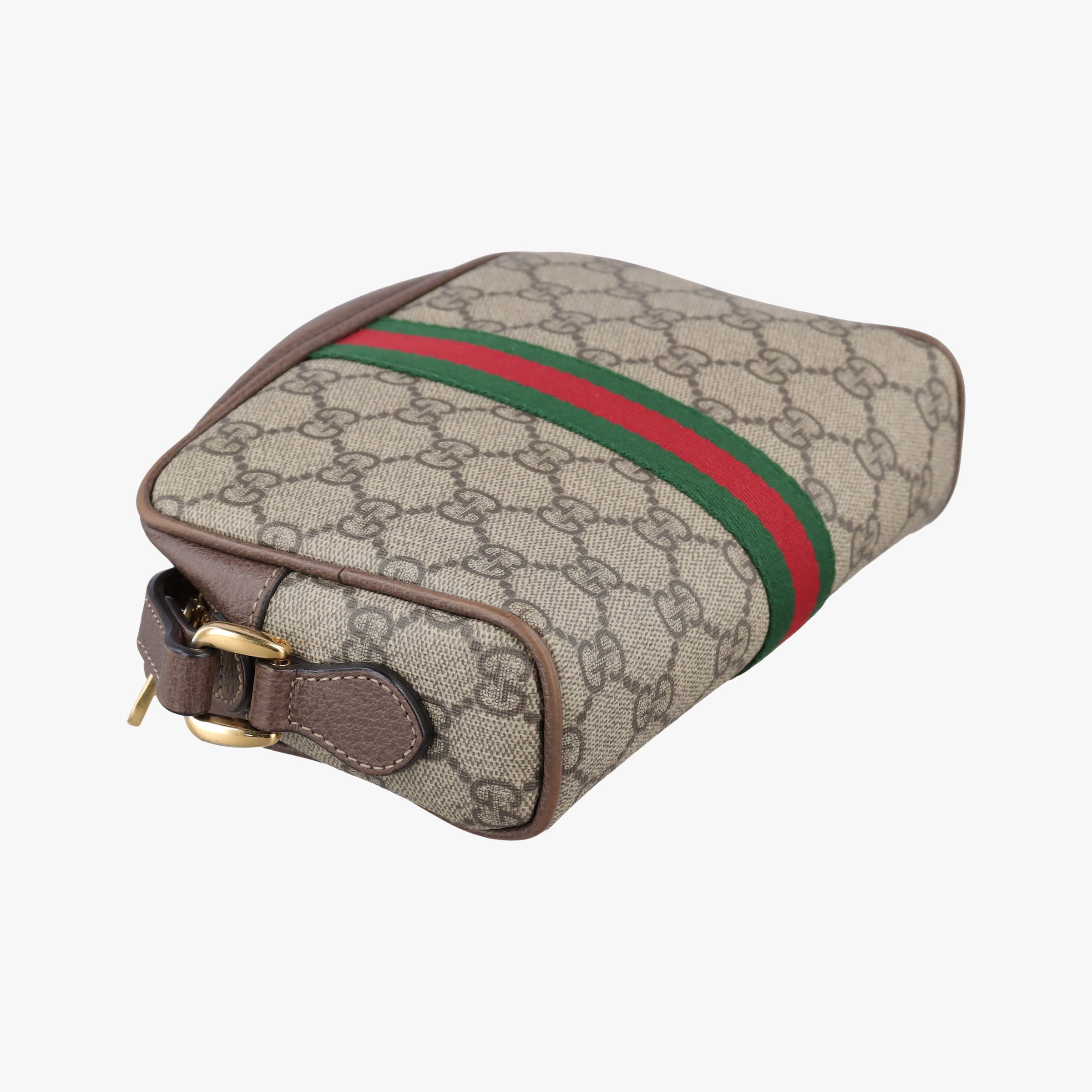 Pre-owned Gucci OPHIDIA brown×red×green PVC coated canvas×Leather 517350 shoulderbag | stylenewstar