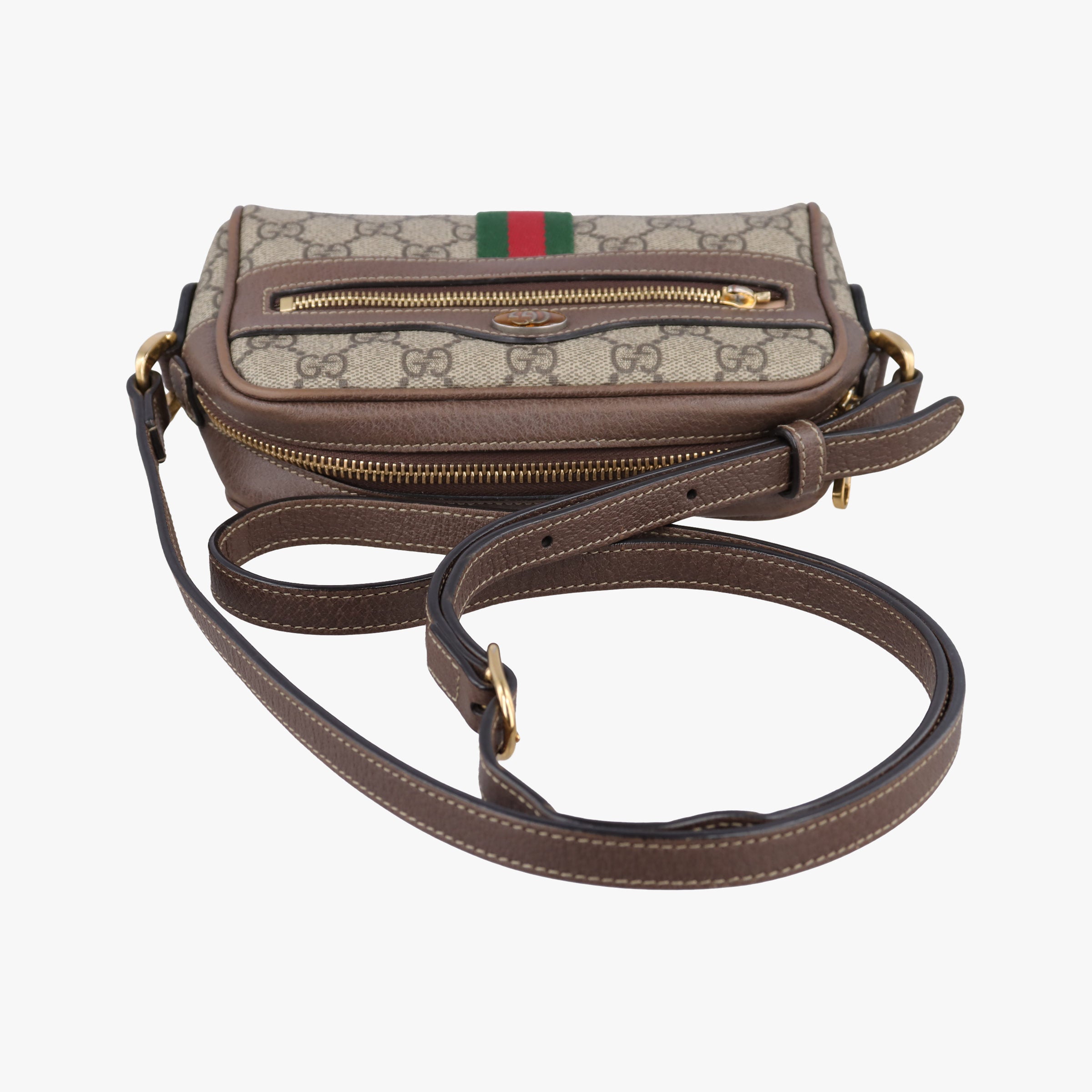 Pre-owned Gucci OPHIDIA brown×red×green PVC coated canvas×Leather 517350 shoulderbag | stylenewstar