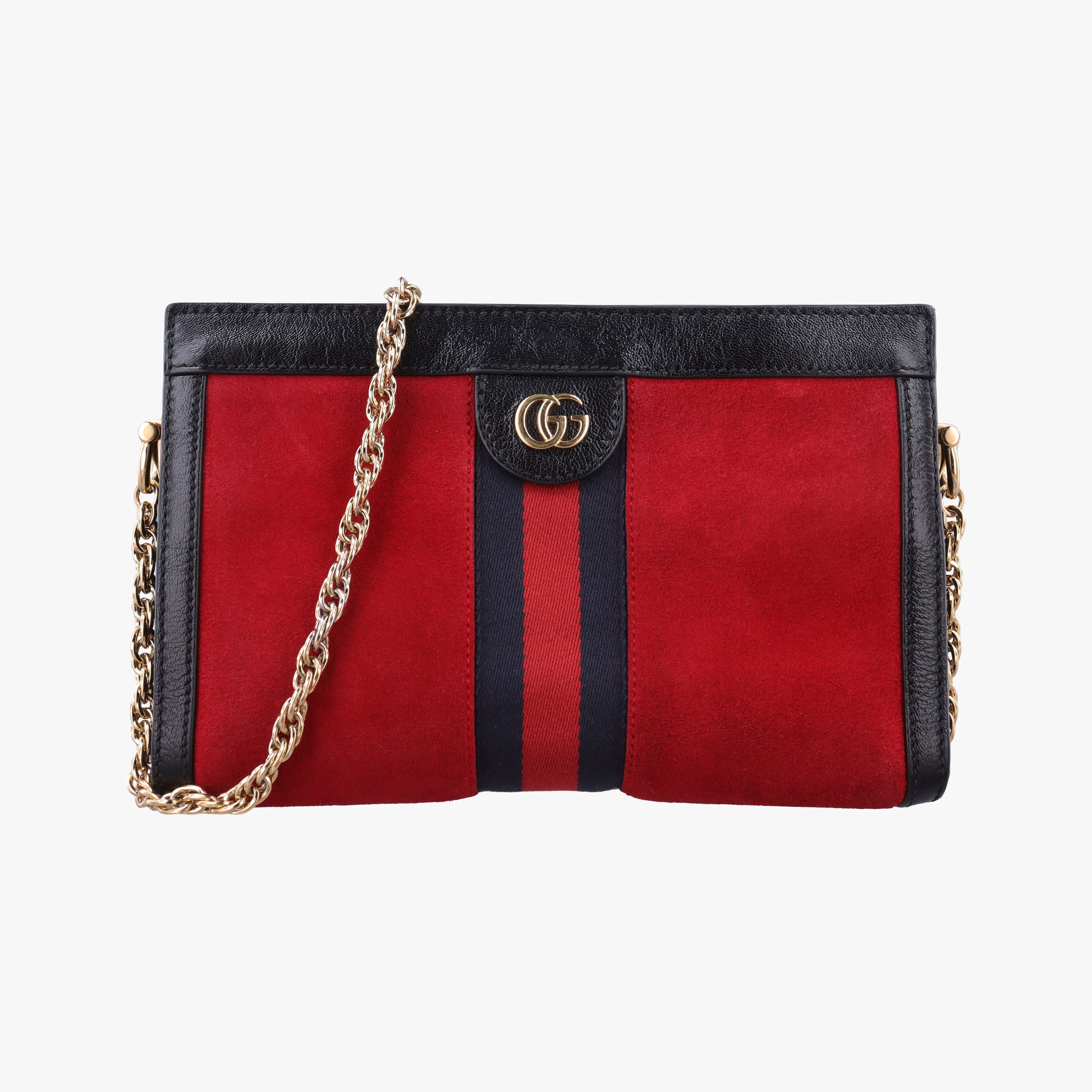 Pre-owned Gucci Ophidia Red×Black Suede×leather 503877 shoulderbag | stylenewstar
